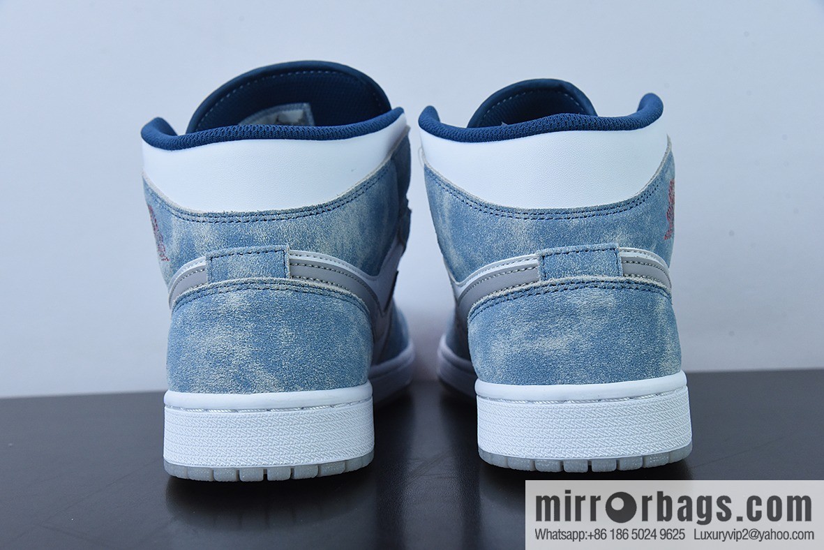 Air Jordan 1 Mid AJ1 white blue, mints, washed blue, medium top basketball shoes item number: DN3706-401