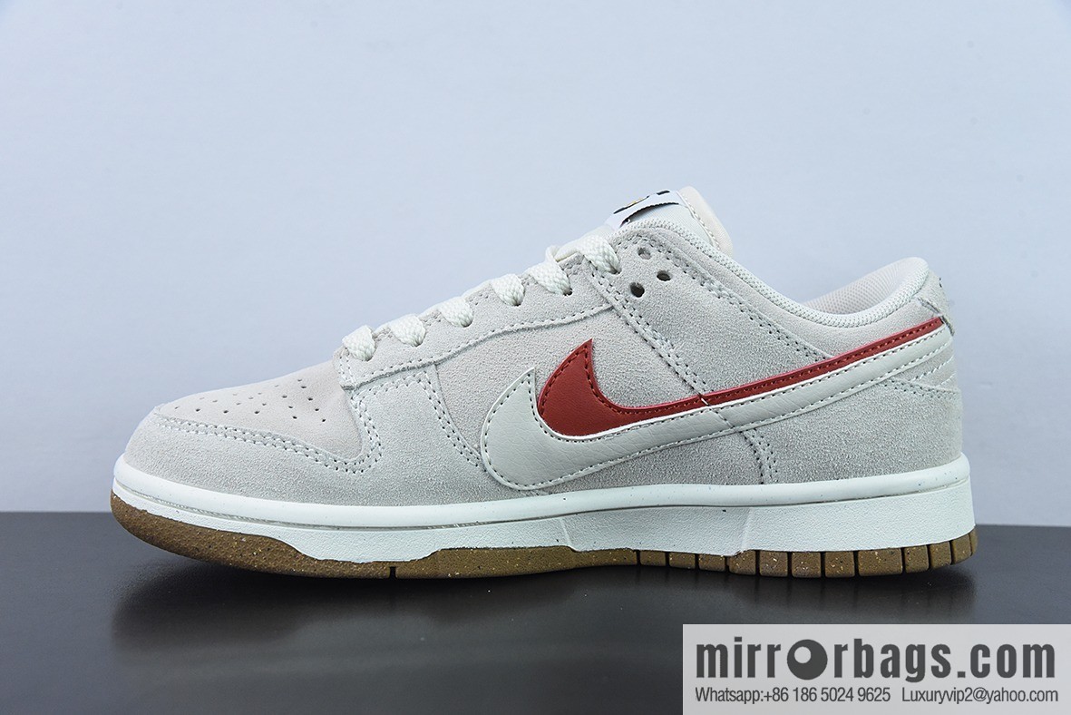 Nike SB Dunk Low gray-white-red, double-layer Swoosh low-top casual sneakers SKU: DO9457-100