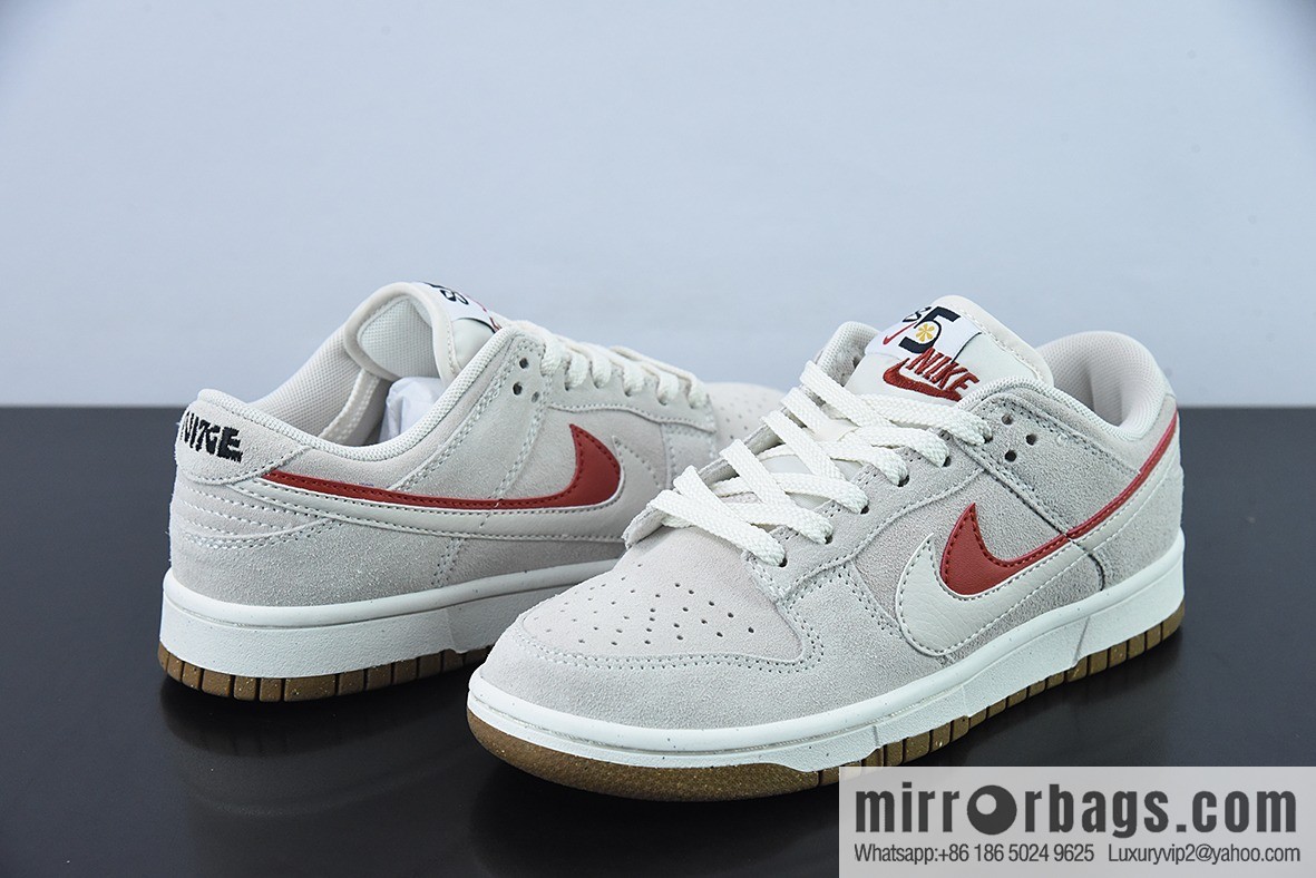 Nike SB Dunk Low gray-white-red, double-layer Swoosh low-top casual sneakers SKU: DO9457-100