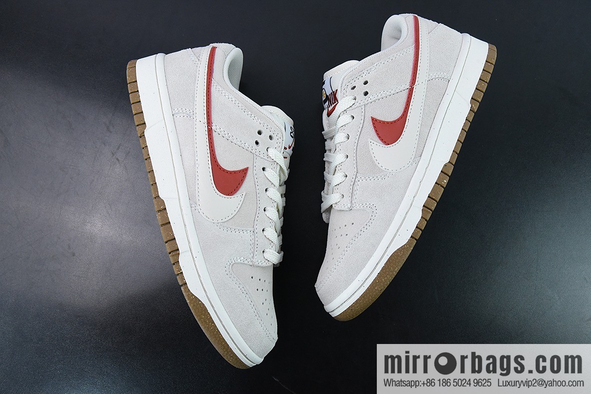 Nike SB Dunk Low gray-white-red, double-layer Swoosh low-top casual sneakers SKU: DO9457-100