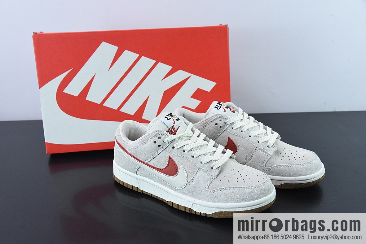 Nike SB Dunk Low gray-white-red, double-layer Swoosh low-top casual sneakers SKU: DO9457-100
