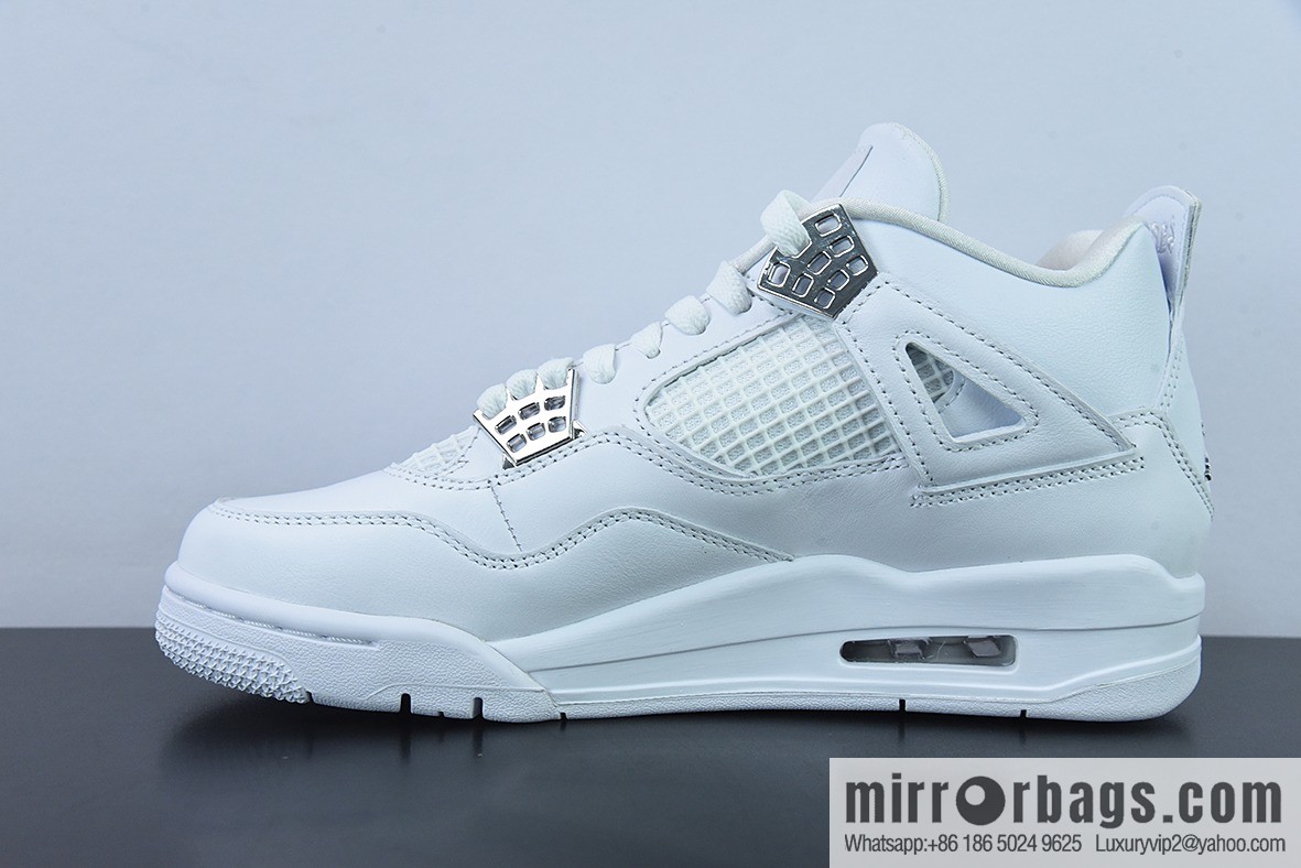 Air Jordan 4 Pure Money AJ4 Joe 4 Silver, Pure White, White Cat Low Top Casual Board Shoes 308497-100