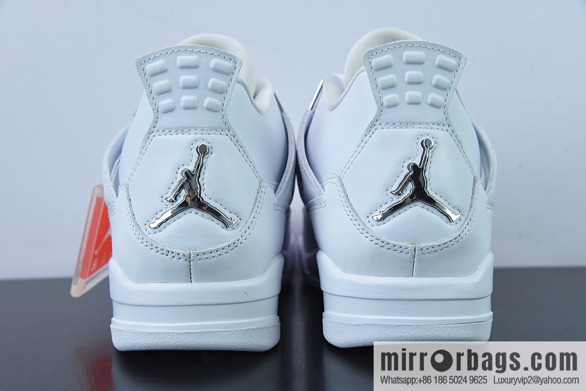 Air Jordan 4 Pure Money AJ4 Joe 4 Silver, Pure White, White Cat Low Top Casual Board Shoes 308497-100