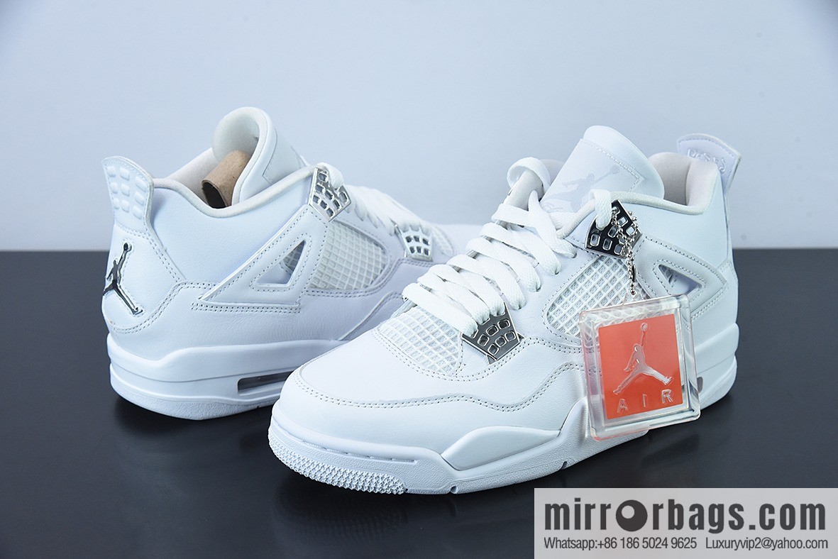 Air Jordan 4 Pure Money AJ4 Joe 4 Silver, Pure White, White Cat Low Top Casual Board Shoes 308497-100