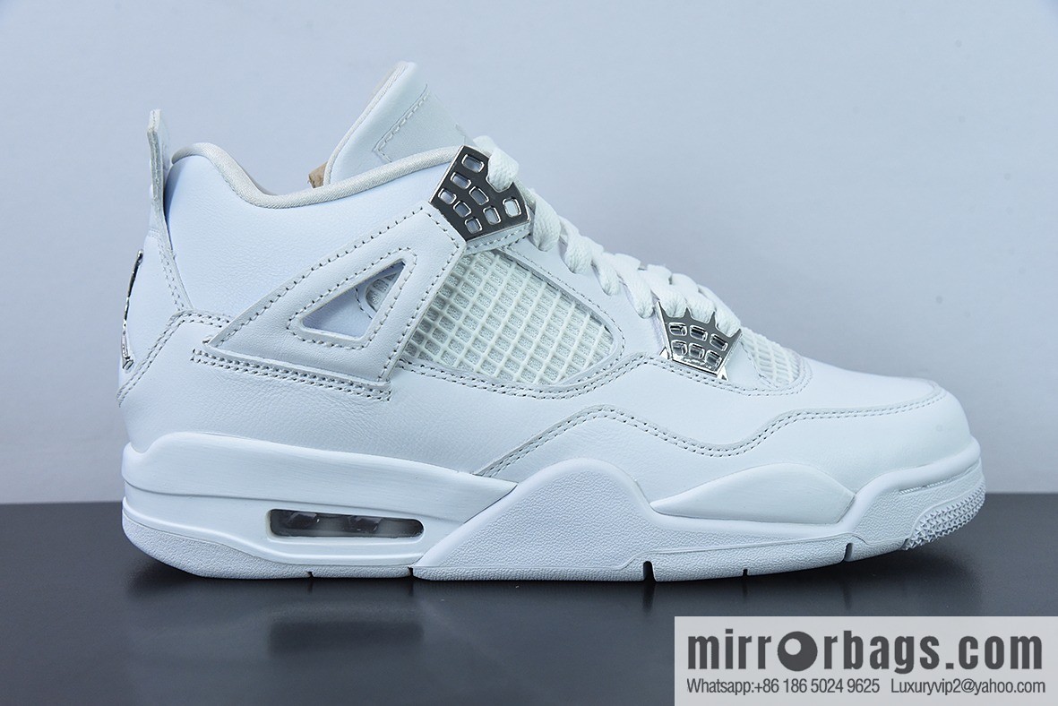 Air Jordan 4 Pure Money AJ4 Joe 4 Silver, Pure White, White Cat Low Top Casual Board Shoes 308497-100