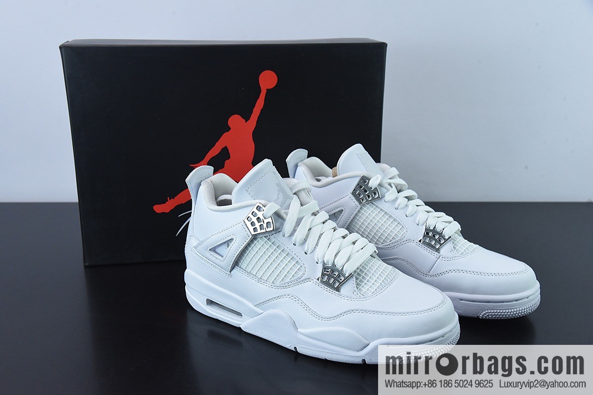 Air Jordan 4 Pure Money AJ4 Joe 4 Silver, Pure White, White Cat Low Top Casual Board Shoes 308497-100