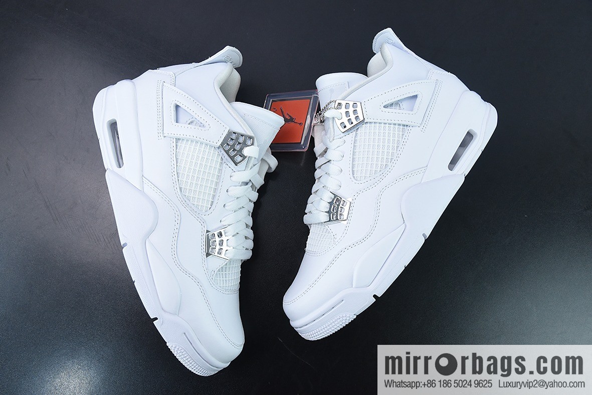 Air Jordan 4 Pure Money AJ4 Joe 4 Silver, Pure White, White Cat Low Top Casual Board Shoes 308497-100
