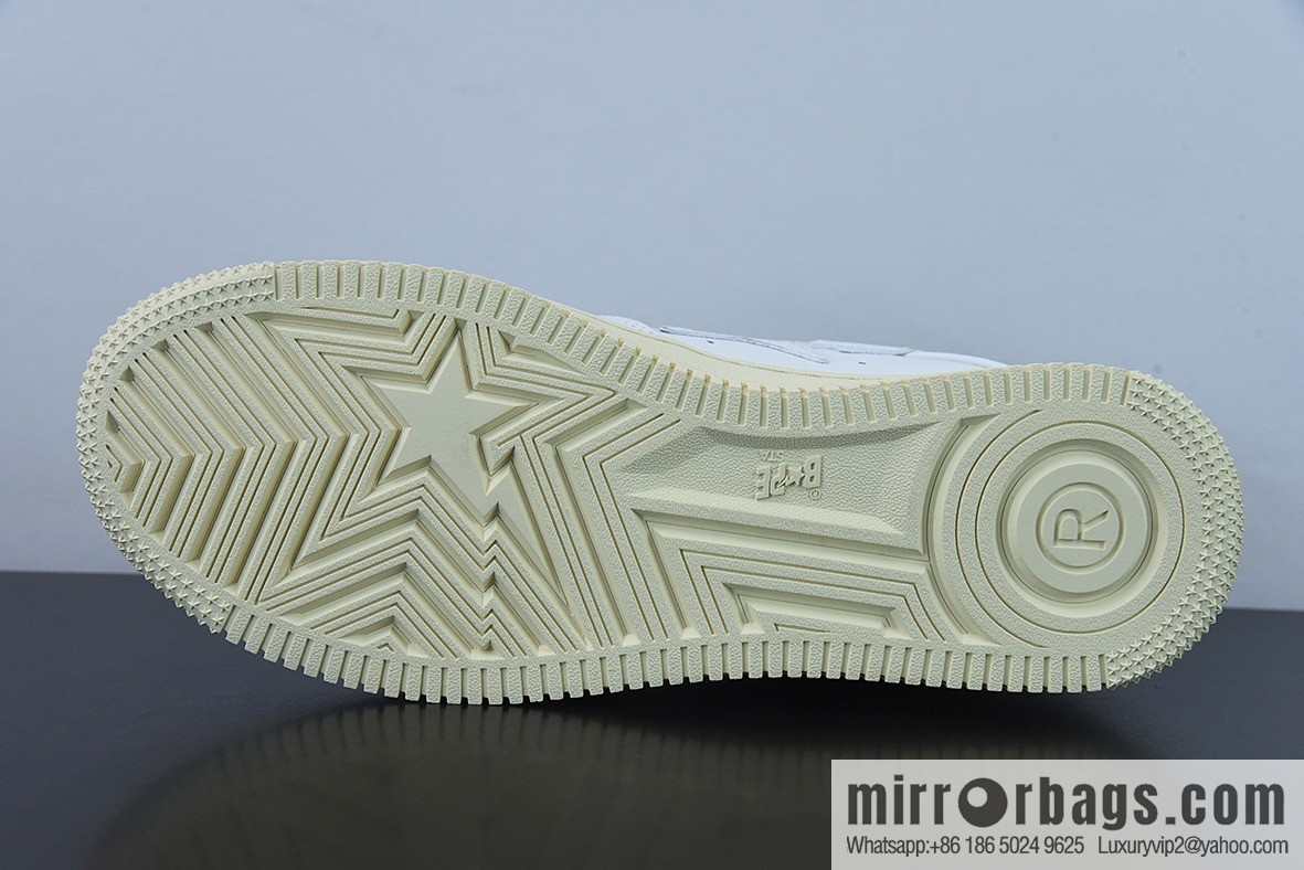Bape Black Sta To Low Ape Head High End Branch Low Top Sports Casual Board Shoes, White and Black