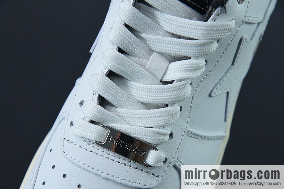 Bape Black Sta To Low Ape Head High End Branch Low Top Sports Casual Board Shoes, White and Black