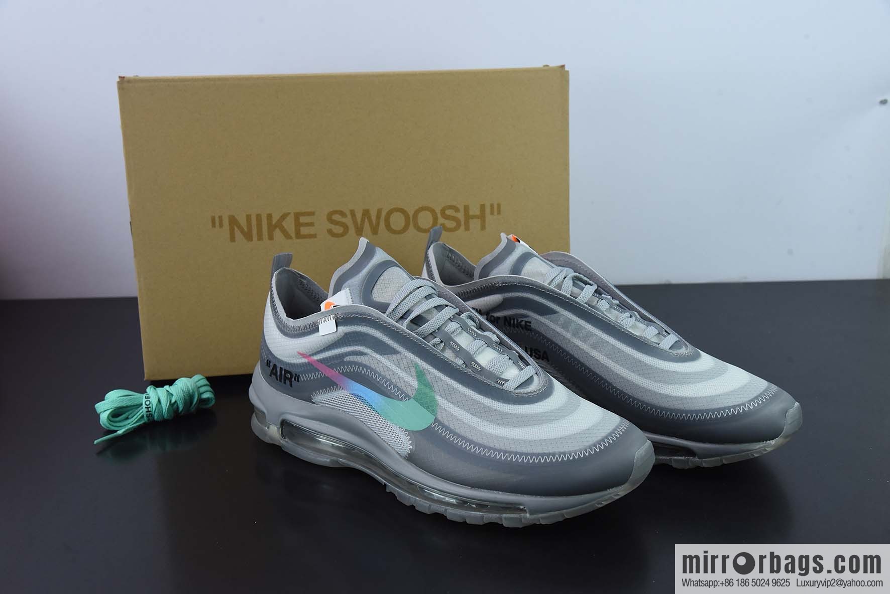 OWF Pure Original OFF-WHITE x Nike Air Max 97 Menta Rainbow Hook Men's sneakers AJ4585-101