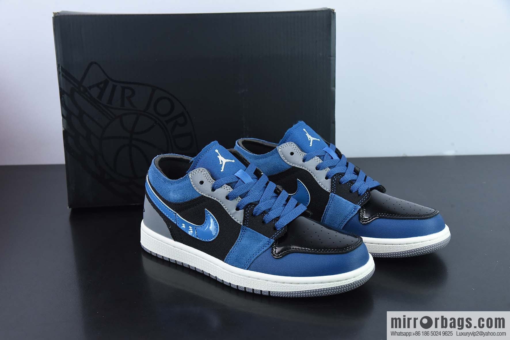 Air Jordan 1 Low patent leather black and blue low-top casual board shoes, item number: DR8867 400