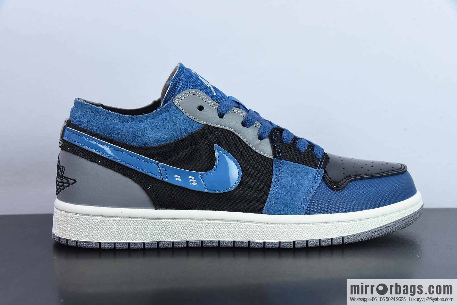Air Jordan 1 Low patent leather black and blue low-top casual board shoes, item number: DR8867 400