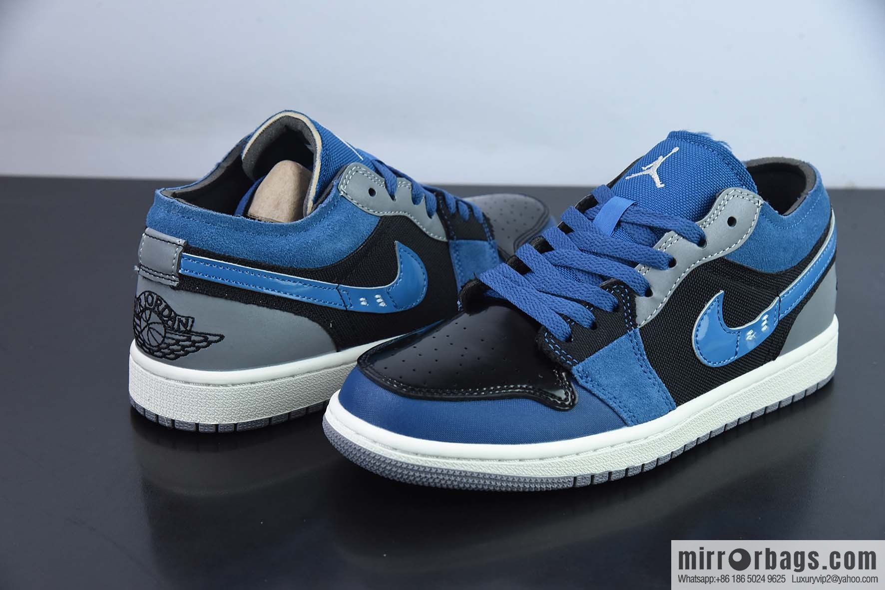 Air Jordan 1 Low patent leather black and blue low-top casual board shoes, item number: DR8867 400