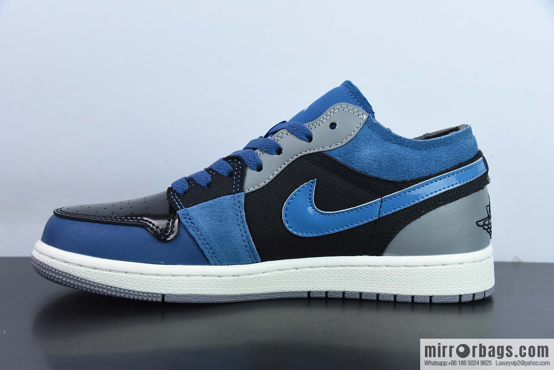 Air Jordan 1 Low patent leather black and blue low-top casual board shoes, item number: DR8867 400