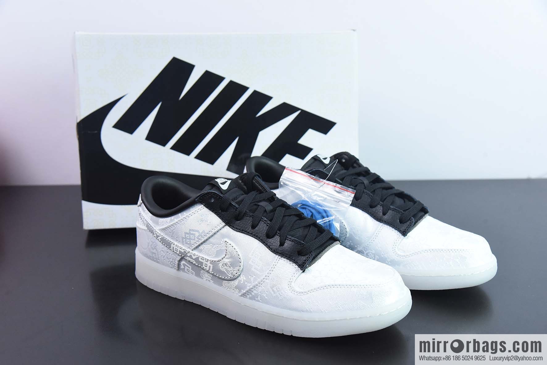 NK Dunk Low Hiroshi Fujiwara three-way joint white silk low-top sneakers item number: FN0315-110
