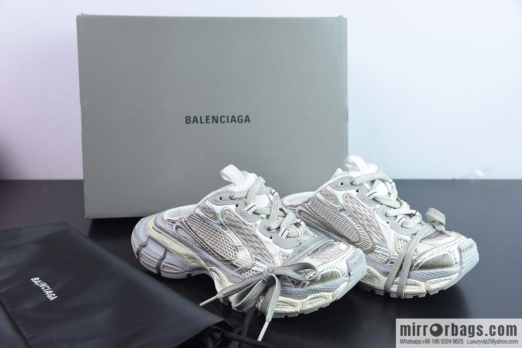 Balenciaga/Balenciaga 23 New XXXL 3XL Show, Lace-up, Balenciaga 3XL Silver Half Slippers