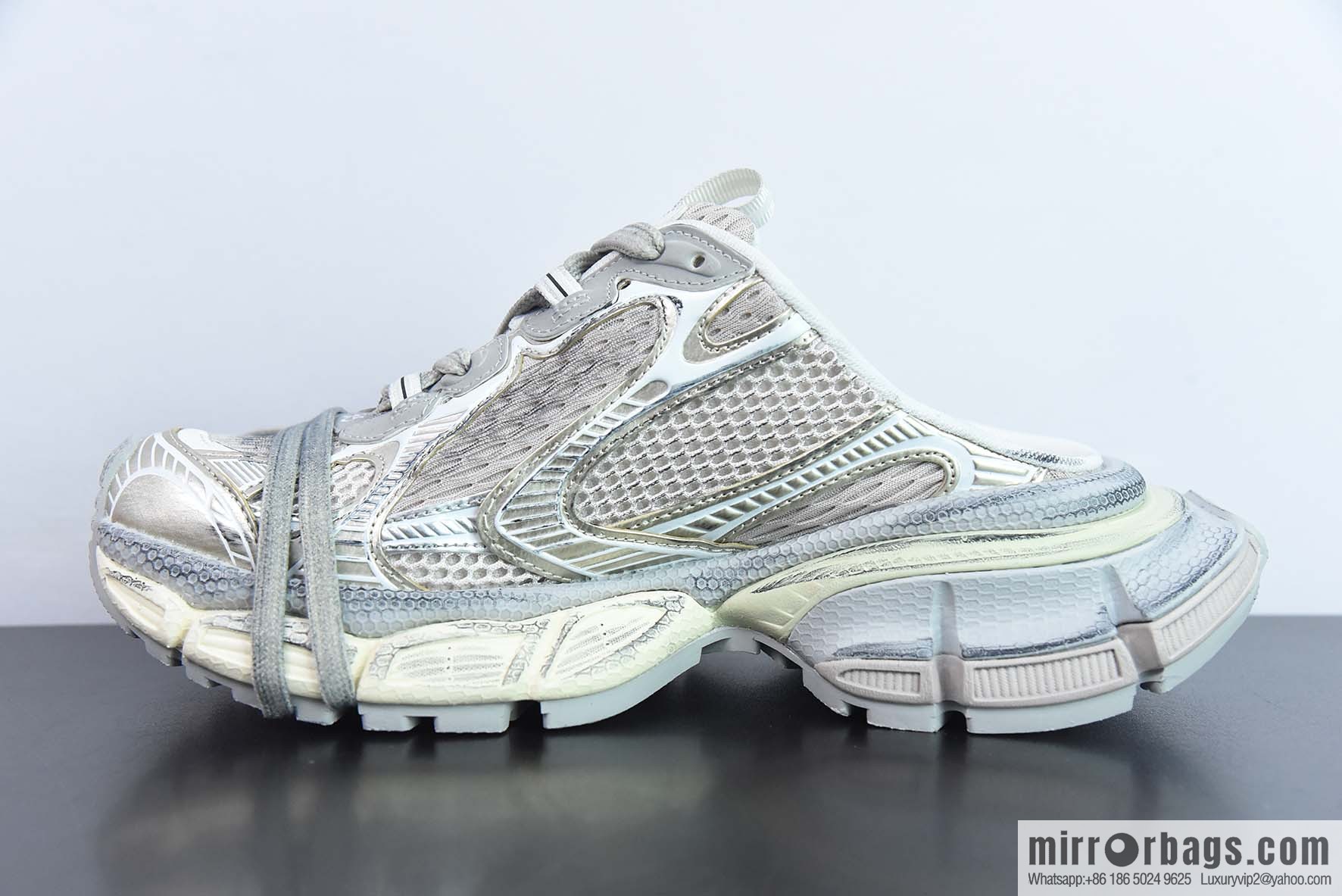 Balenciaga/Balenciaga 23 New XXXL 3XL Show, Lace-up, Balenciaga 3XL Silver Half Slippers