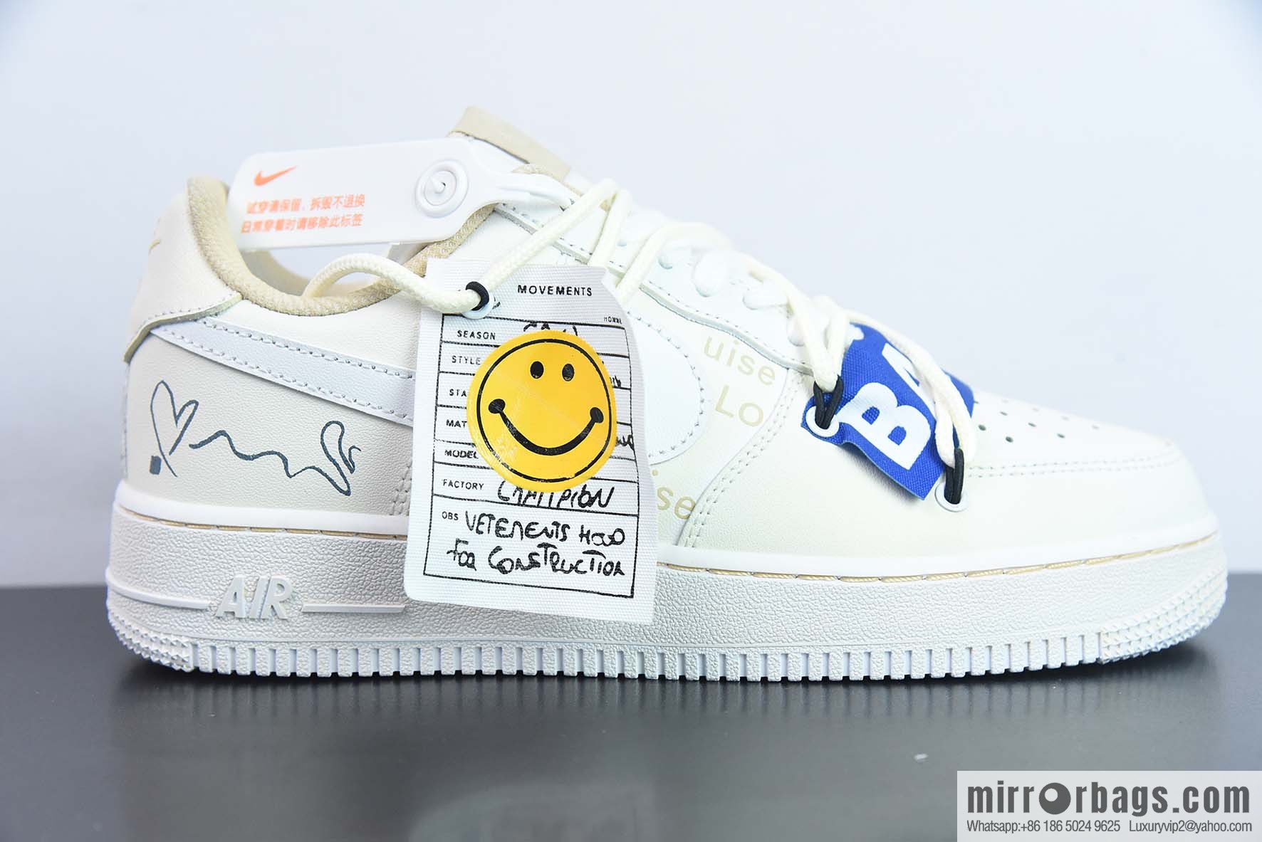 Nike Air Force 1 AF1 Air Force One/low-top, beige, smiley face, item number: CW2288-111
