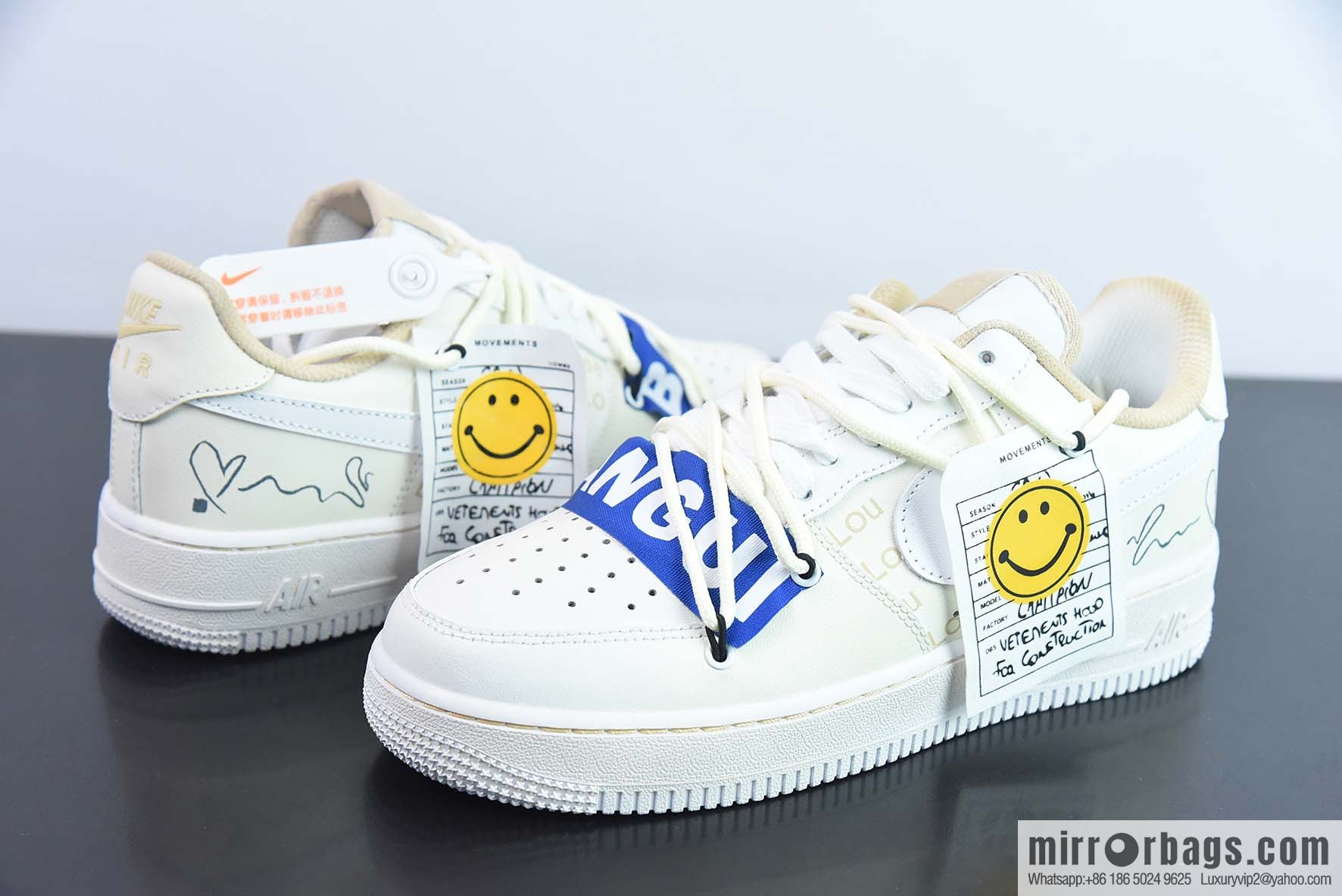 Nike Air Force 1 AF1 Air Force One/low-top, beige, smiley face, item number: CW2288-111