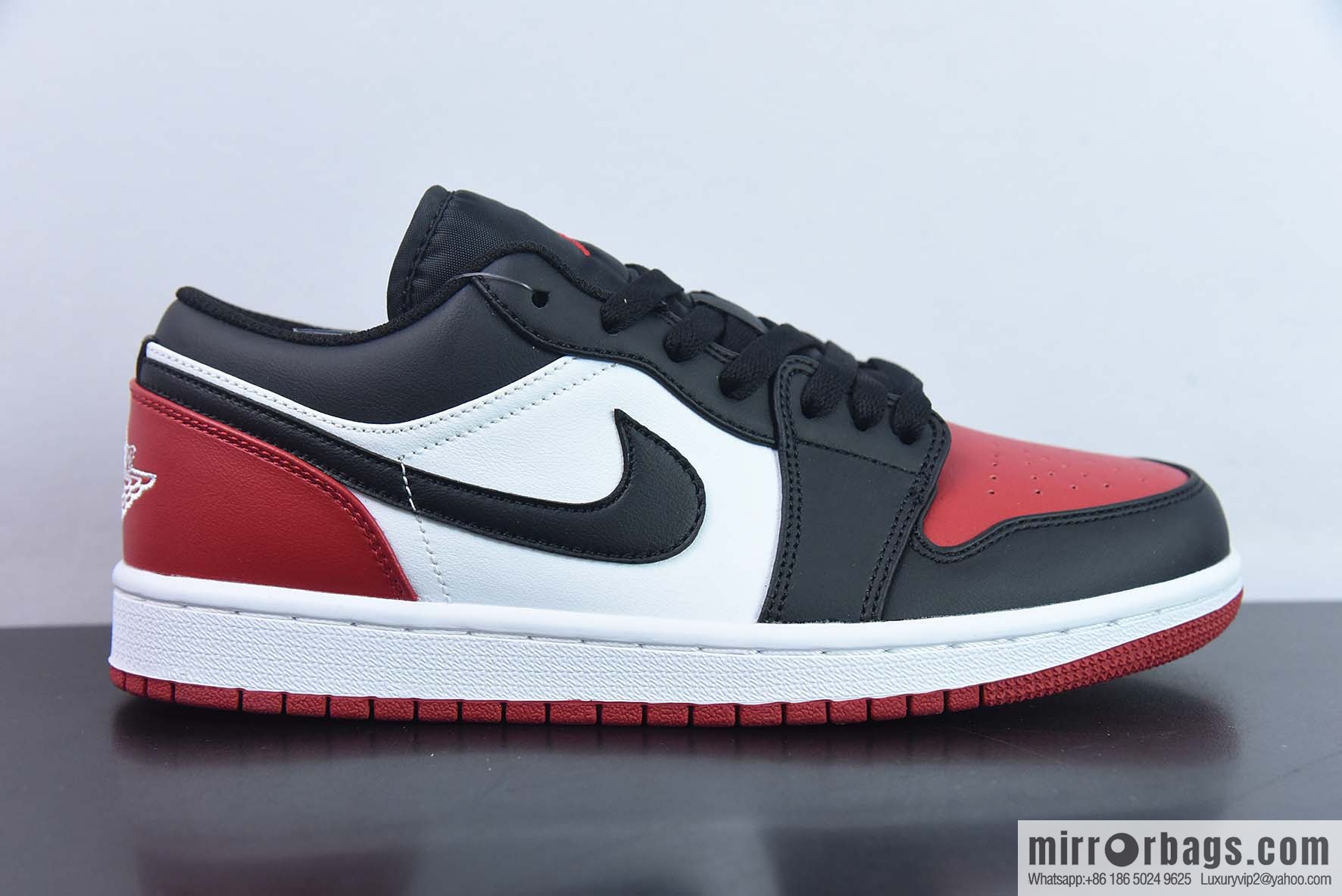 Air Jordan AJ1 Low Top, Black and Red Toes, Item Number: 553558-161