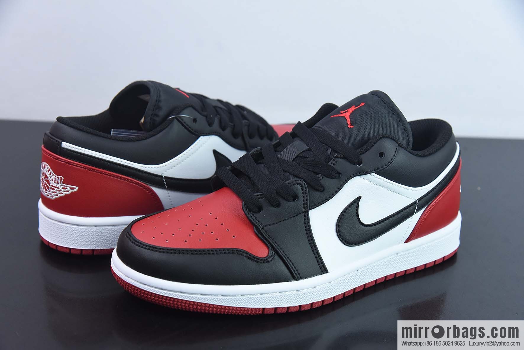 Air Jordan AJ1 Low Top, Black and Red Toes, Item Number: 553558-161
