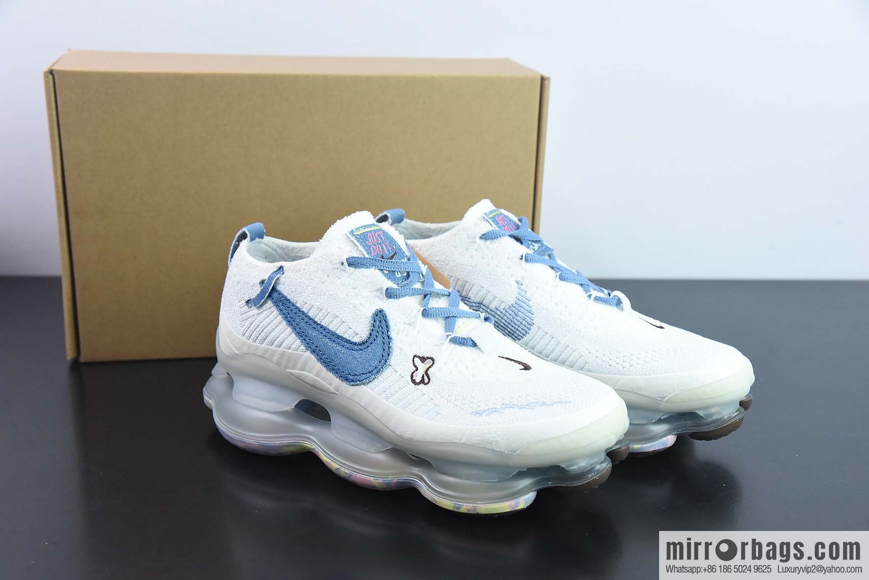 Nike Vapor Max white and blue, steam air cushion jogging shoes, item number: FJ7736-141