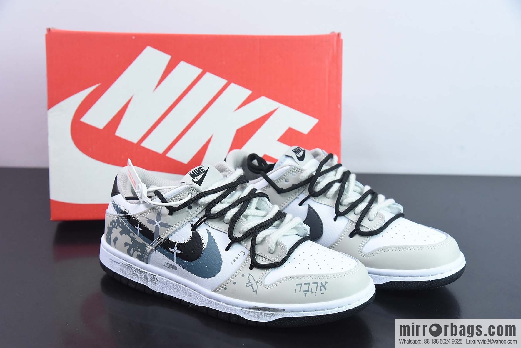 Nike Dunk Low brush graffiti, cross, black and white gray, low top sneakers item number: FD0661 100-74