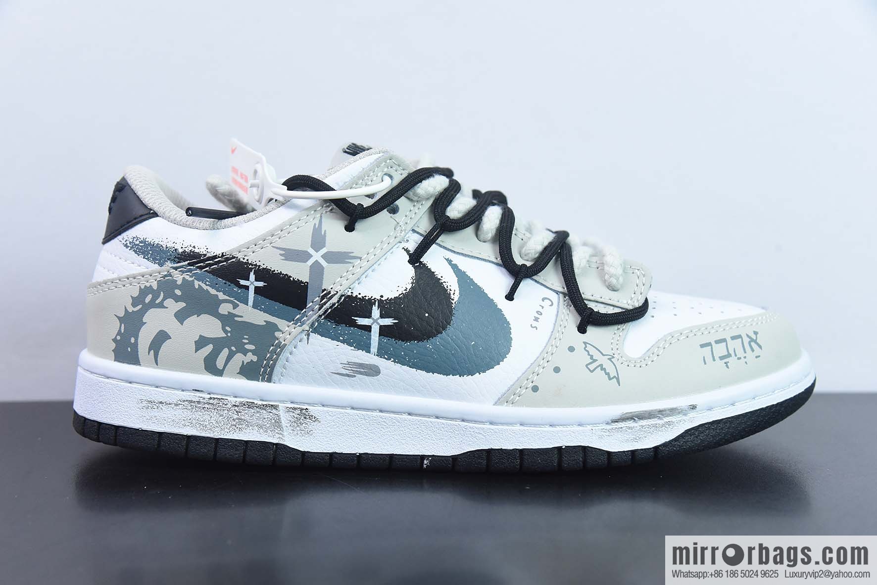 Nike Dunk Low brush graffiti, cross, black and white gray, low top sneakers item number: FD0661 100-74