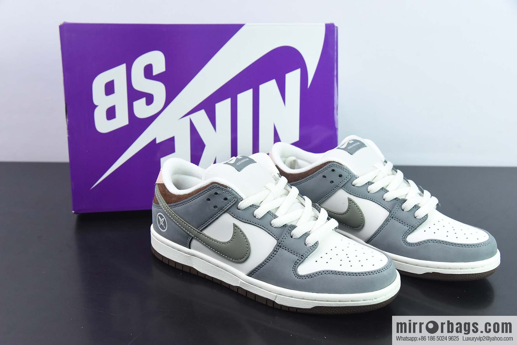 Nike Dunk Low ✖ Yuto Horigome Co-branded Gray and White Feather Low Top Sneakers Part Number: FQ1180 001