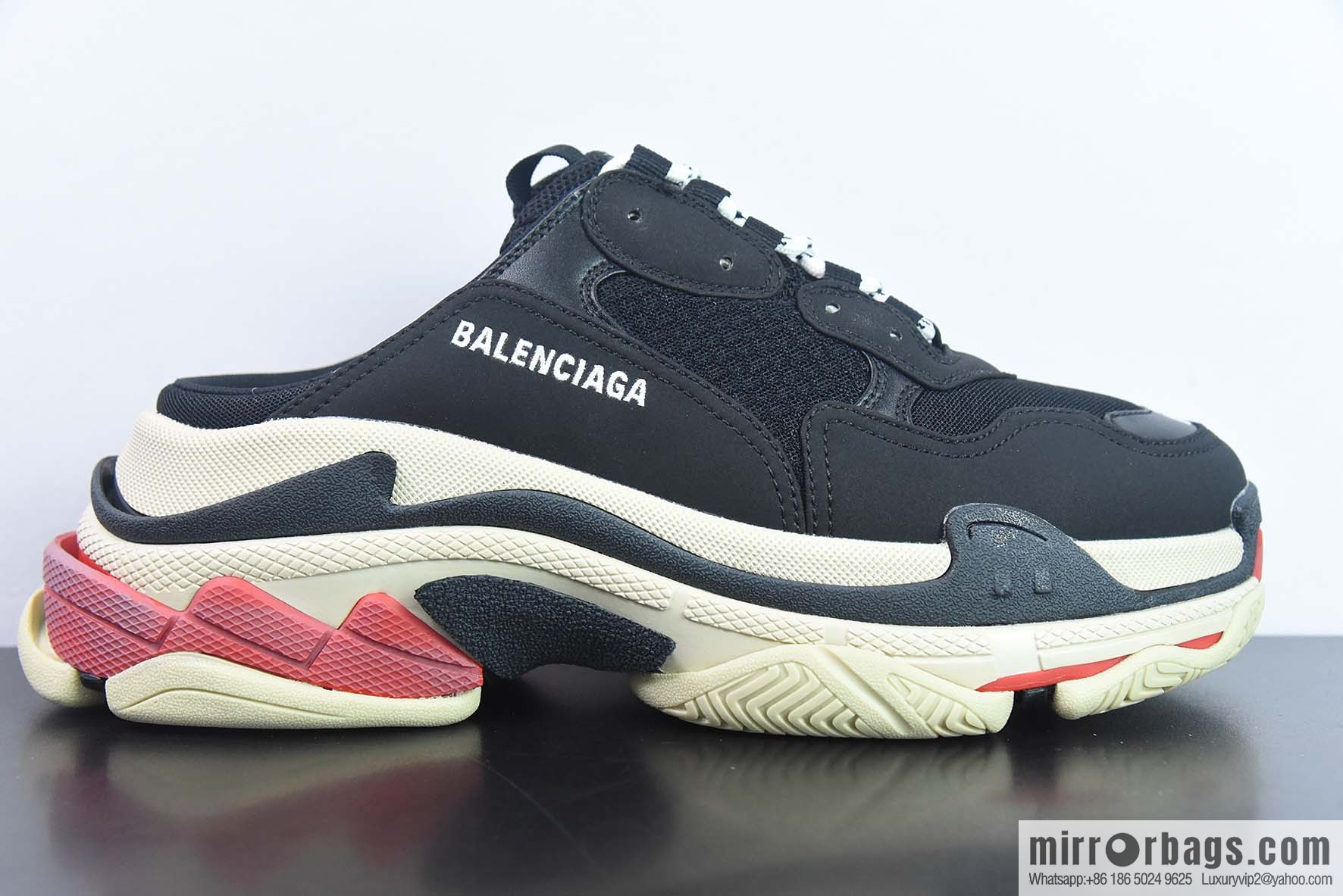 Balenciaga Balenciaga Triple S Fabric, Logo Embroidery Fashion Sandals, Men's, Balenciaga Half Slippers Black and Red