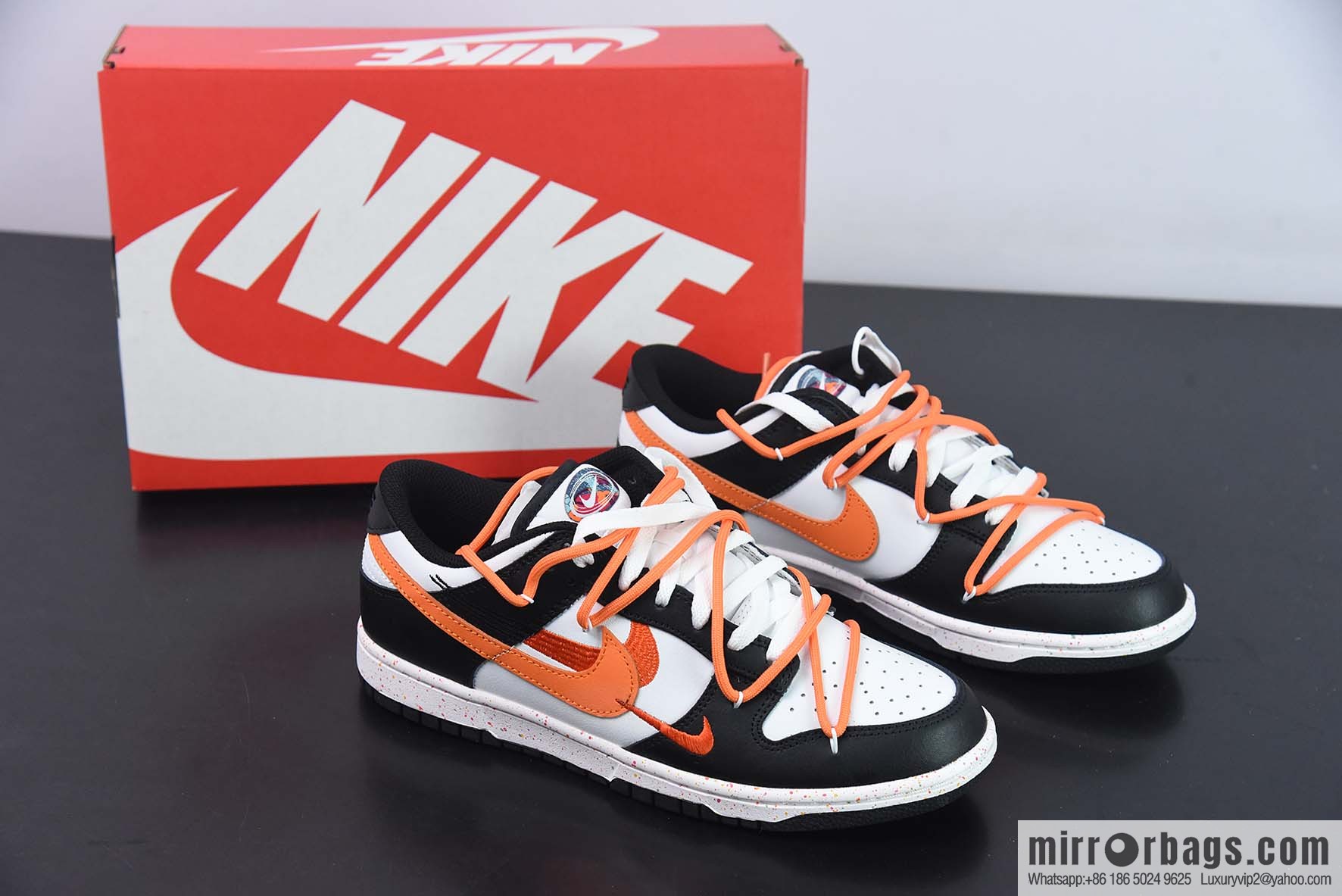 Nike SB Dunk Low three hook deconstruction drawstring shoelace black and white orange, item number: FD4623 144
