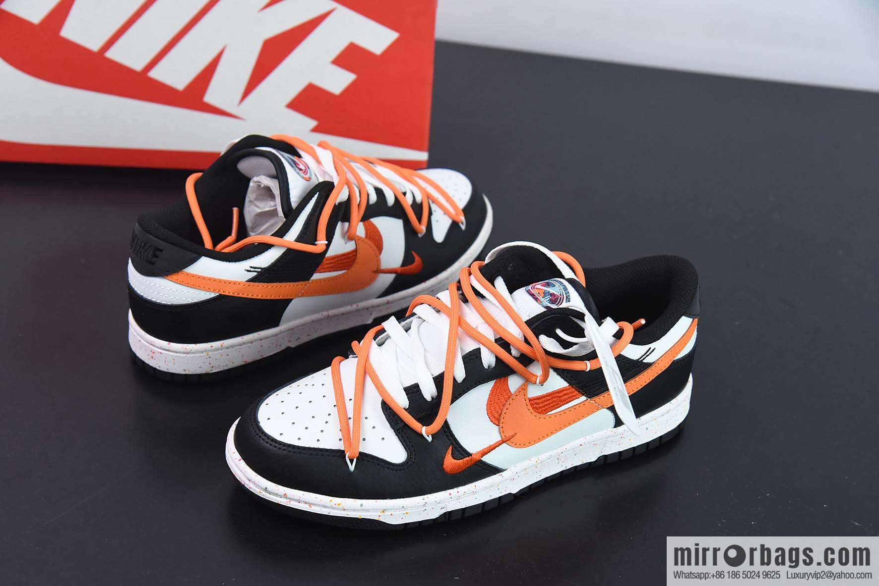 Nike SB Dunk Low three hook deconstruction drawstring shoelace black and white orange, item number: FD4623 144
