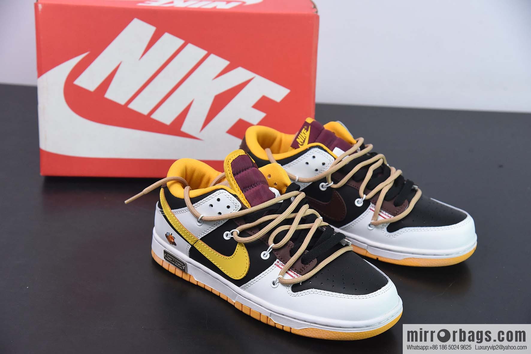 NIKE SB Dunk Low custom white, black and yellow straps deconstruction low-top sneakers