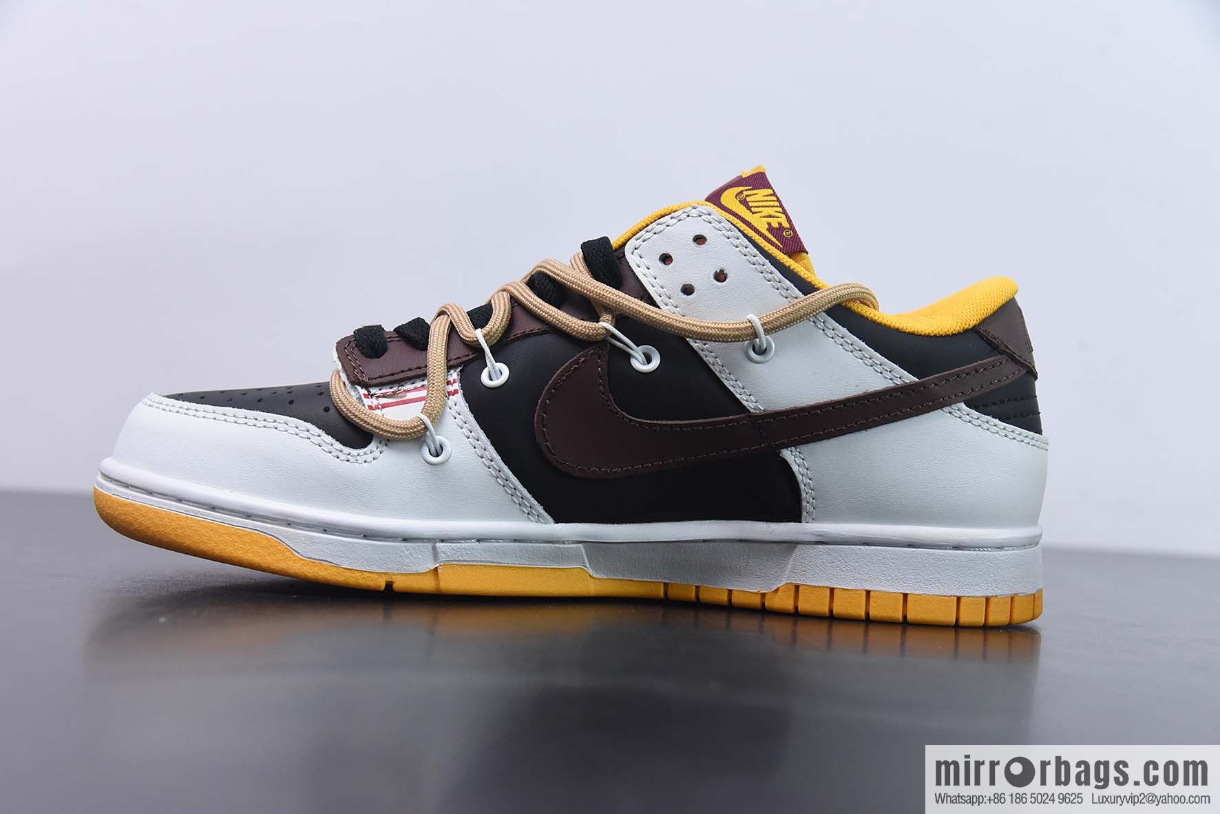 NIKE SB Dunk Low custom white, black and yellow straps deconstruction low-top sneakers