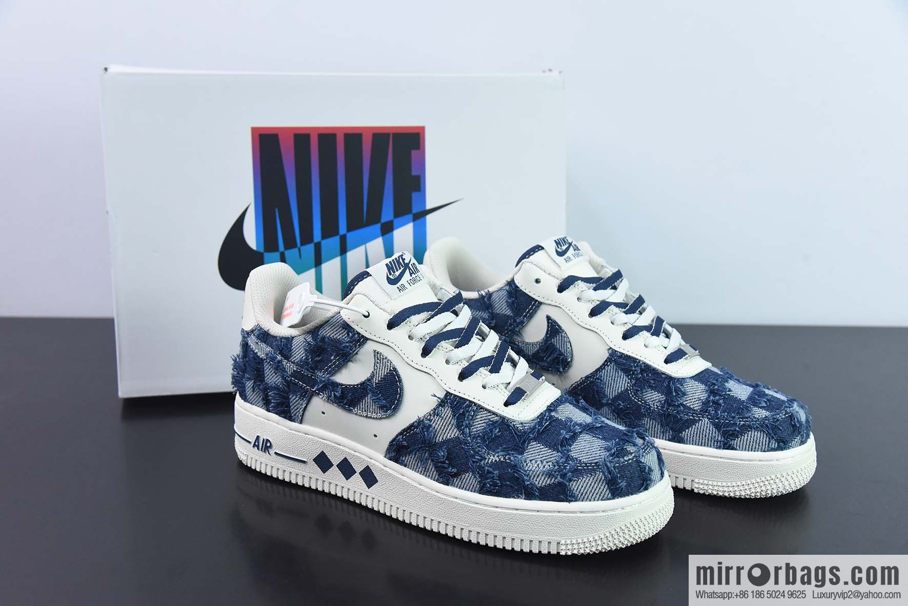 Nike Air Force 1 AF1 Air Force One/low-top, white and blue, denim plaid Item number: FB0607-099