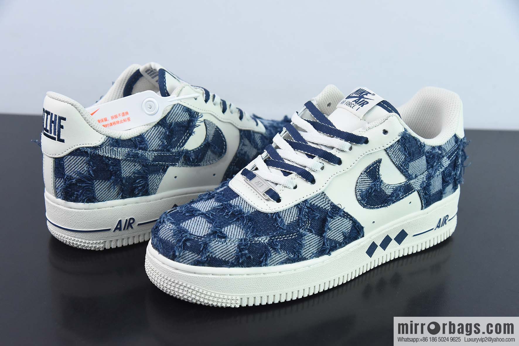 Nike Air Force 1 AF1 Air Force One/low-top, white and blue, denim plaid Item number: FB0607-099