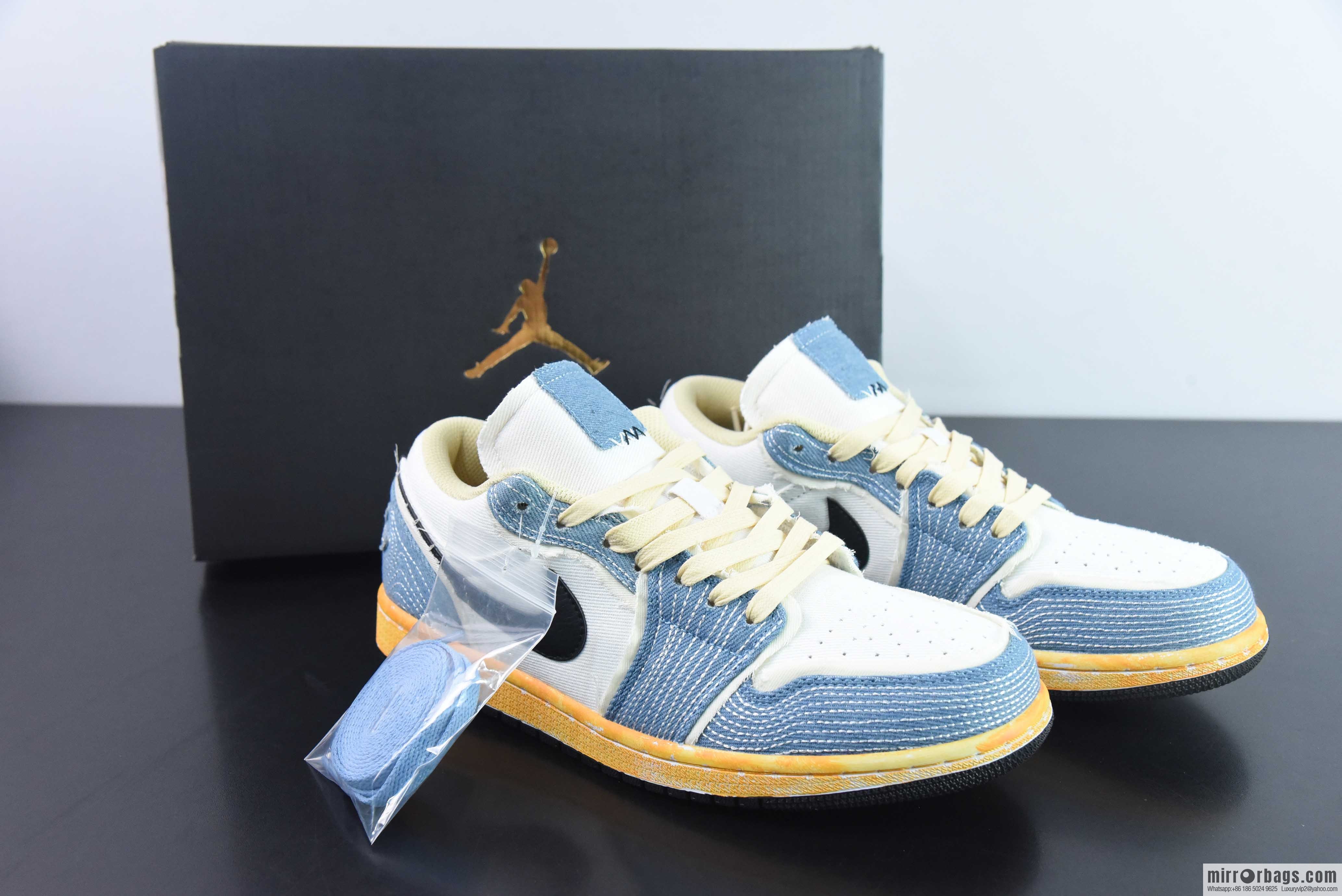 Air Jordan AJ1 Low wash denim embroidery sneakers item number: FN7670-493