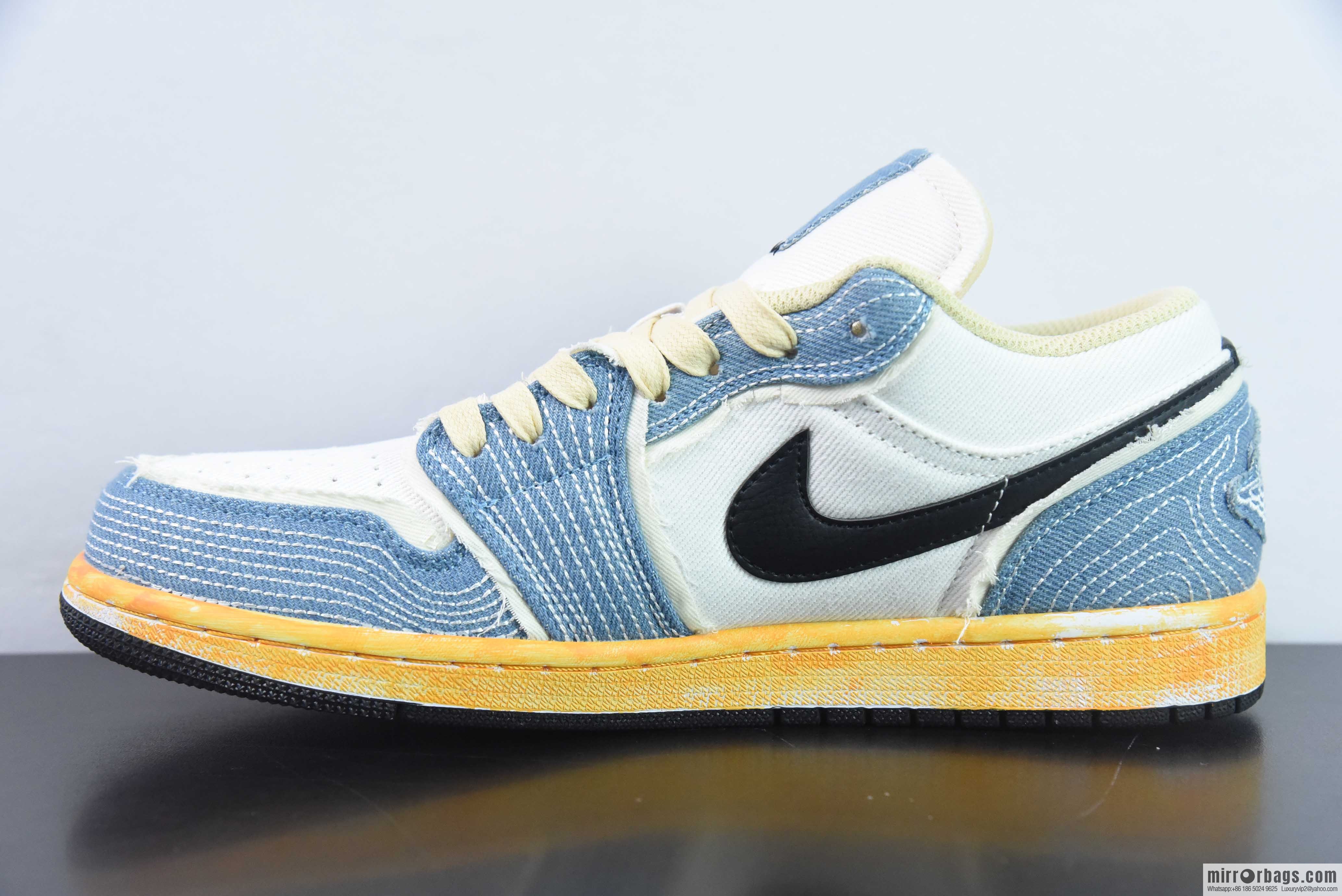 Air Jordan AJ1 Low wash denim embroidery sneakers item number: FN7670-493