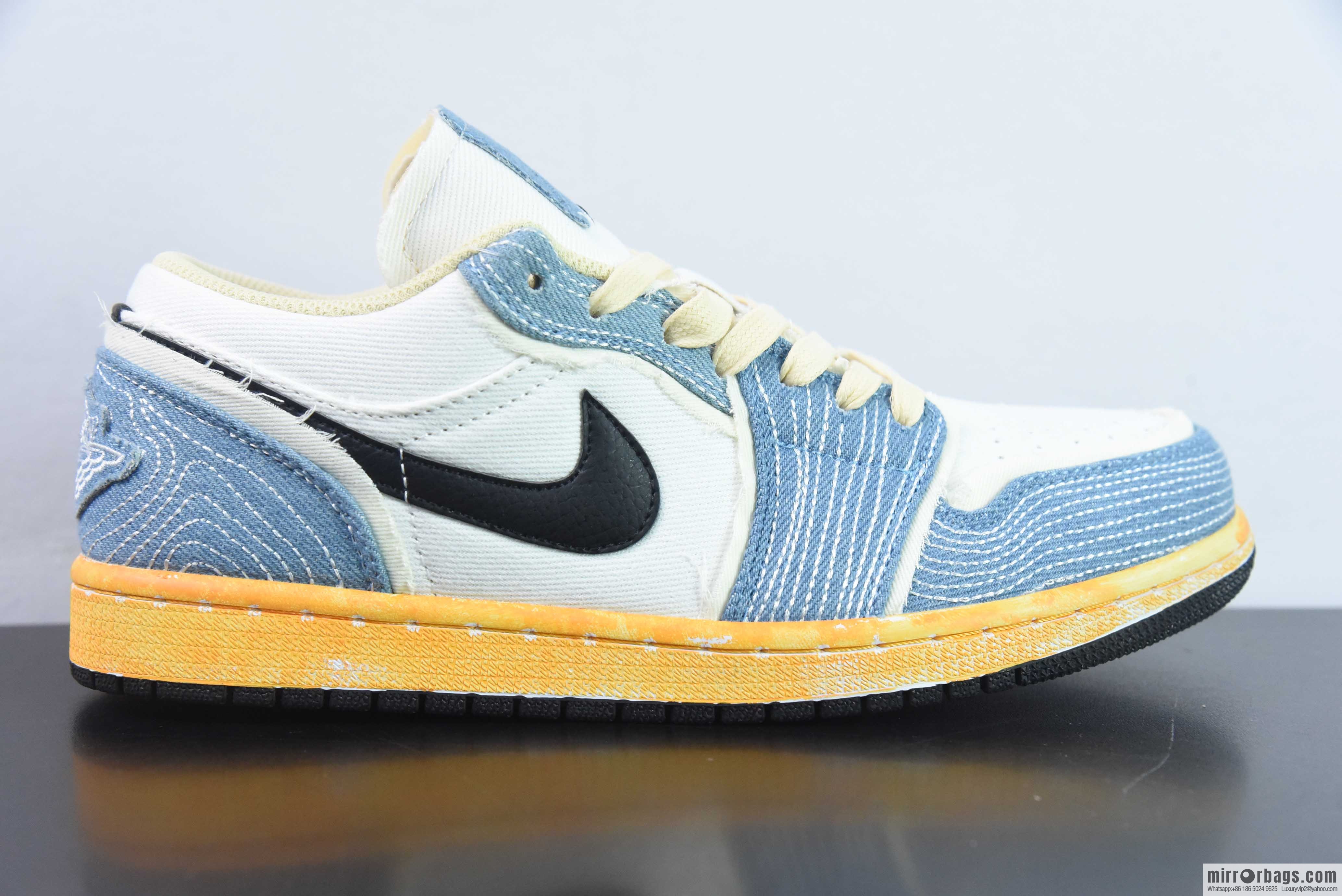 Air Jordan AJ1 Low wash denim embroidery sneakers item number: FN7670-493