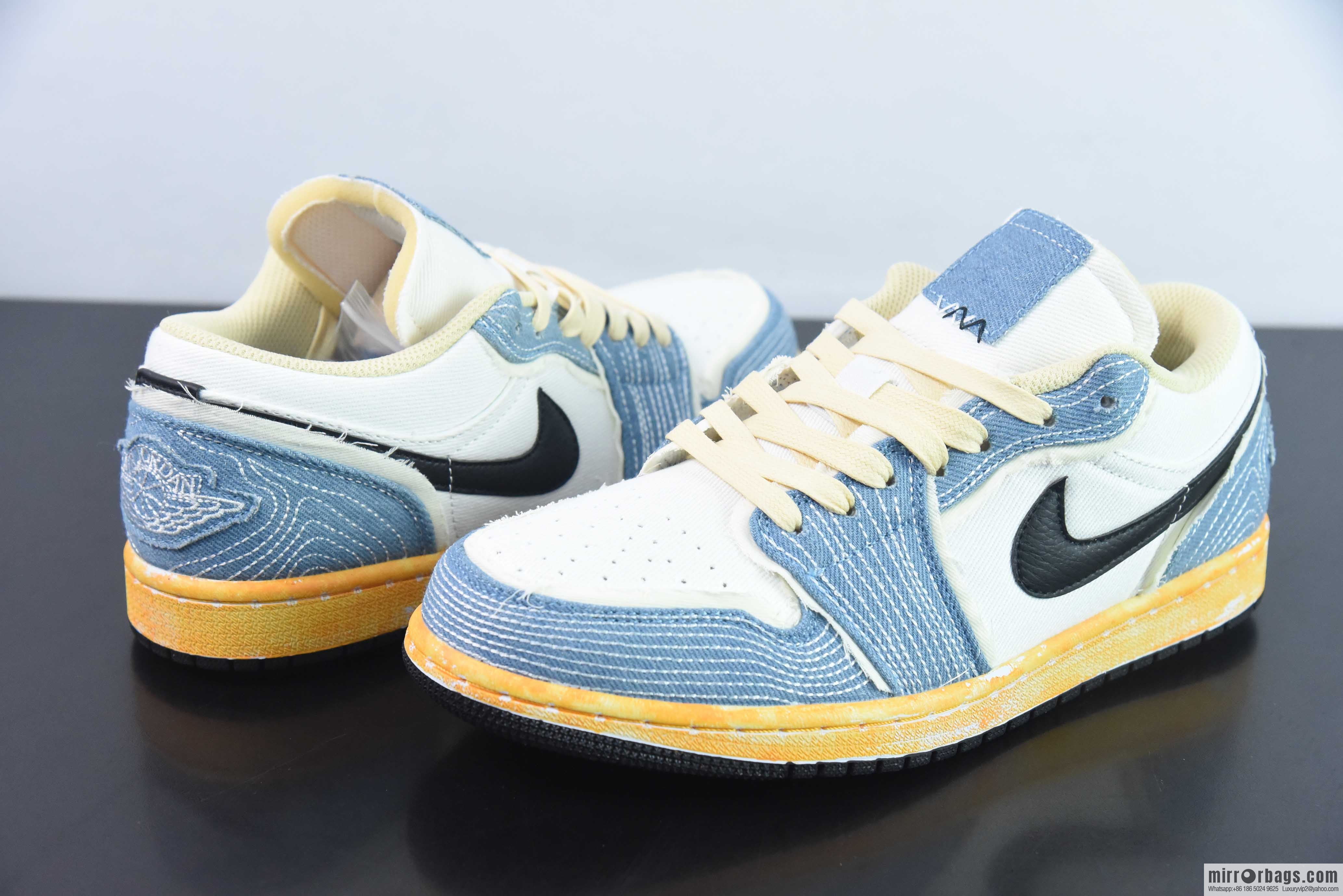 Air Jordan AJ1 Low wash denim embroidery sneakers item number: FN7670-493