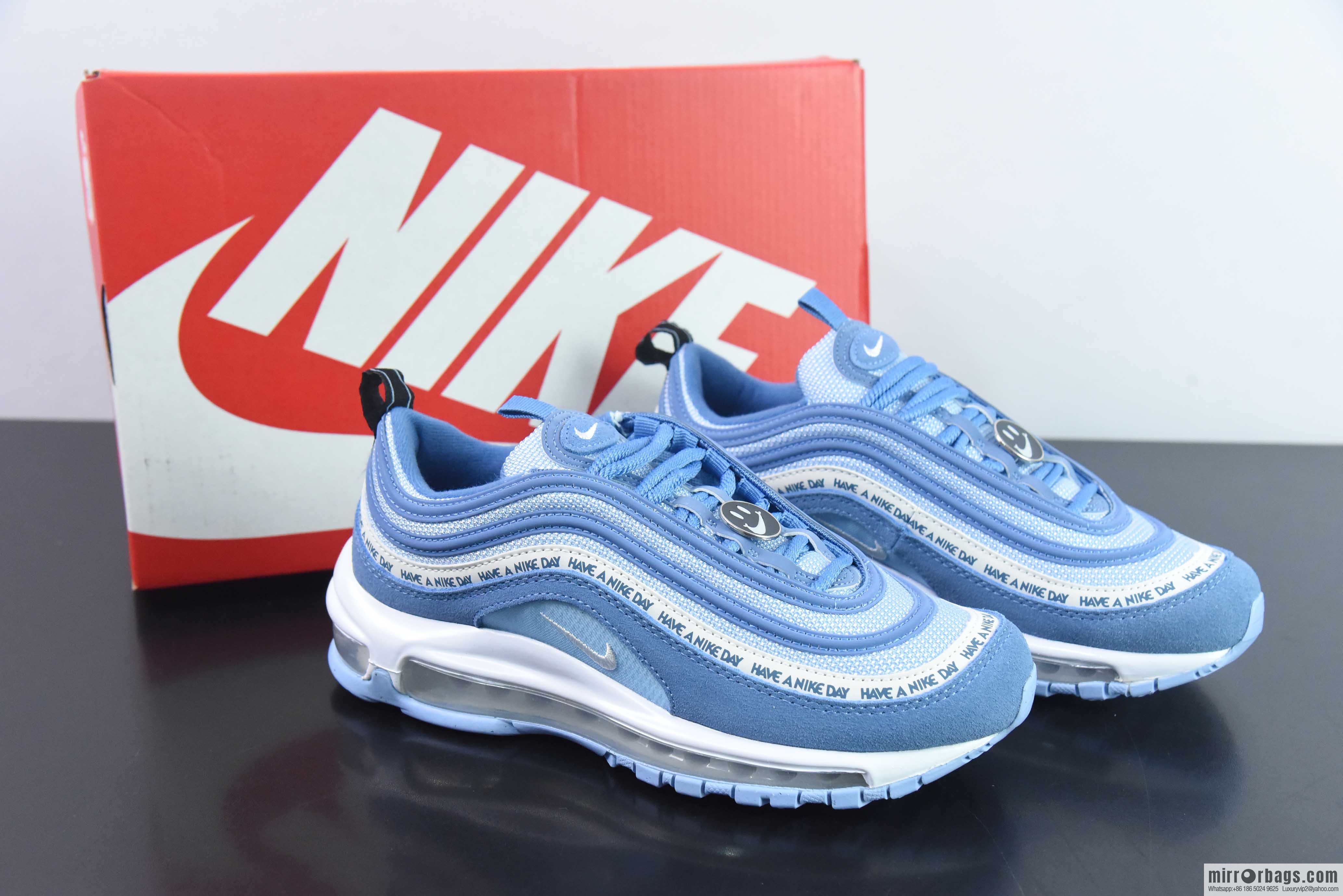 NK Air Max 97 OG bullet, haze blue smiley face, item number: BQ9130-400