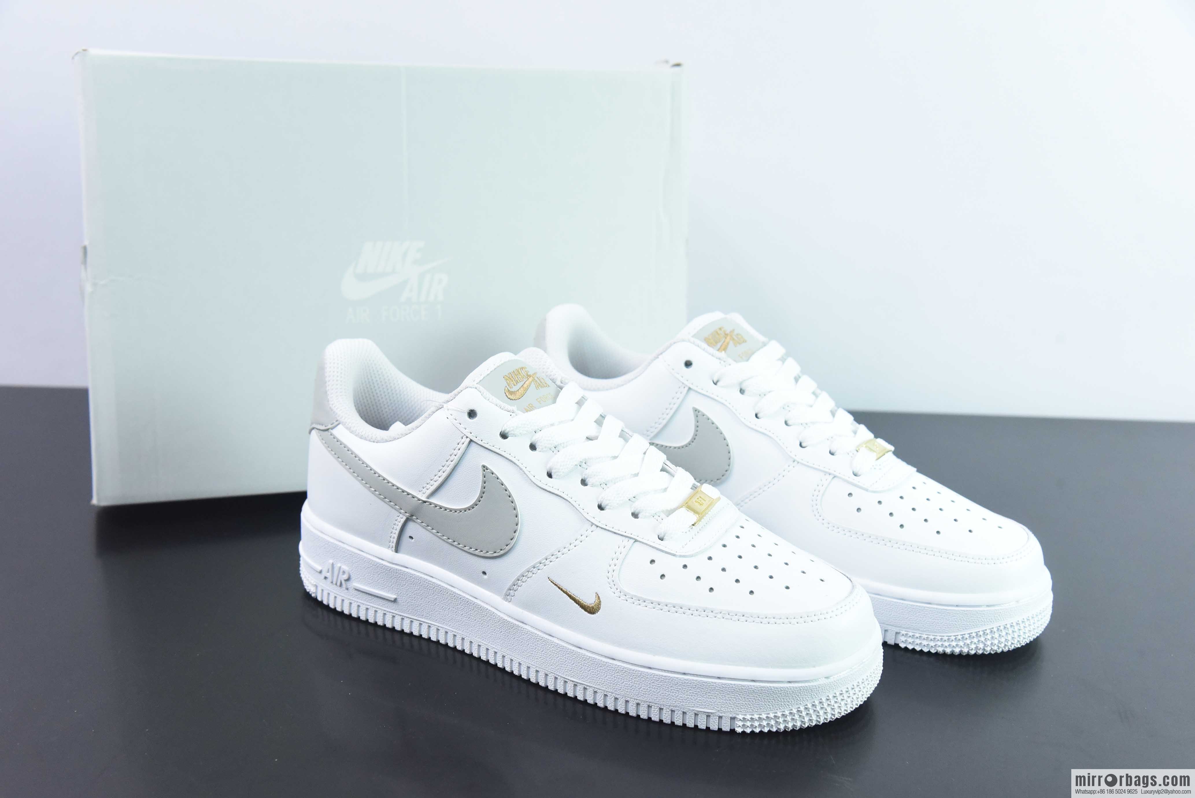 Nike Air Force 1 '07 Air Force One Classic Basketball Shoes Casual Sneakers White Grey Small Gold Hook, Item Number: CZ0270 106