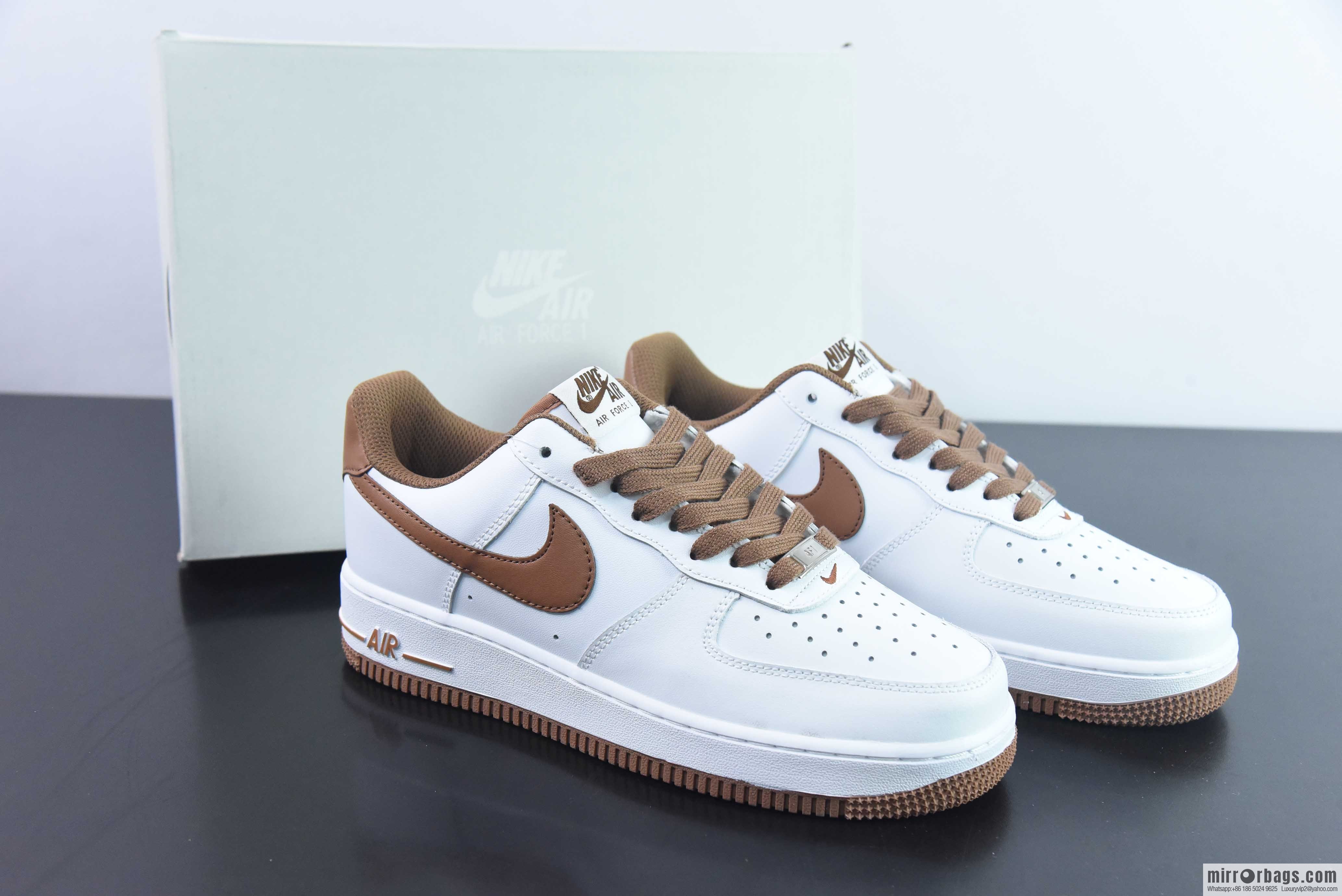 Nike Air Force 1 Low Air Force One Low Top Versatile Leisure Sports Board Shoes, White Brown, Item Number: DH7561-100