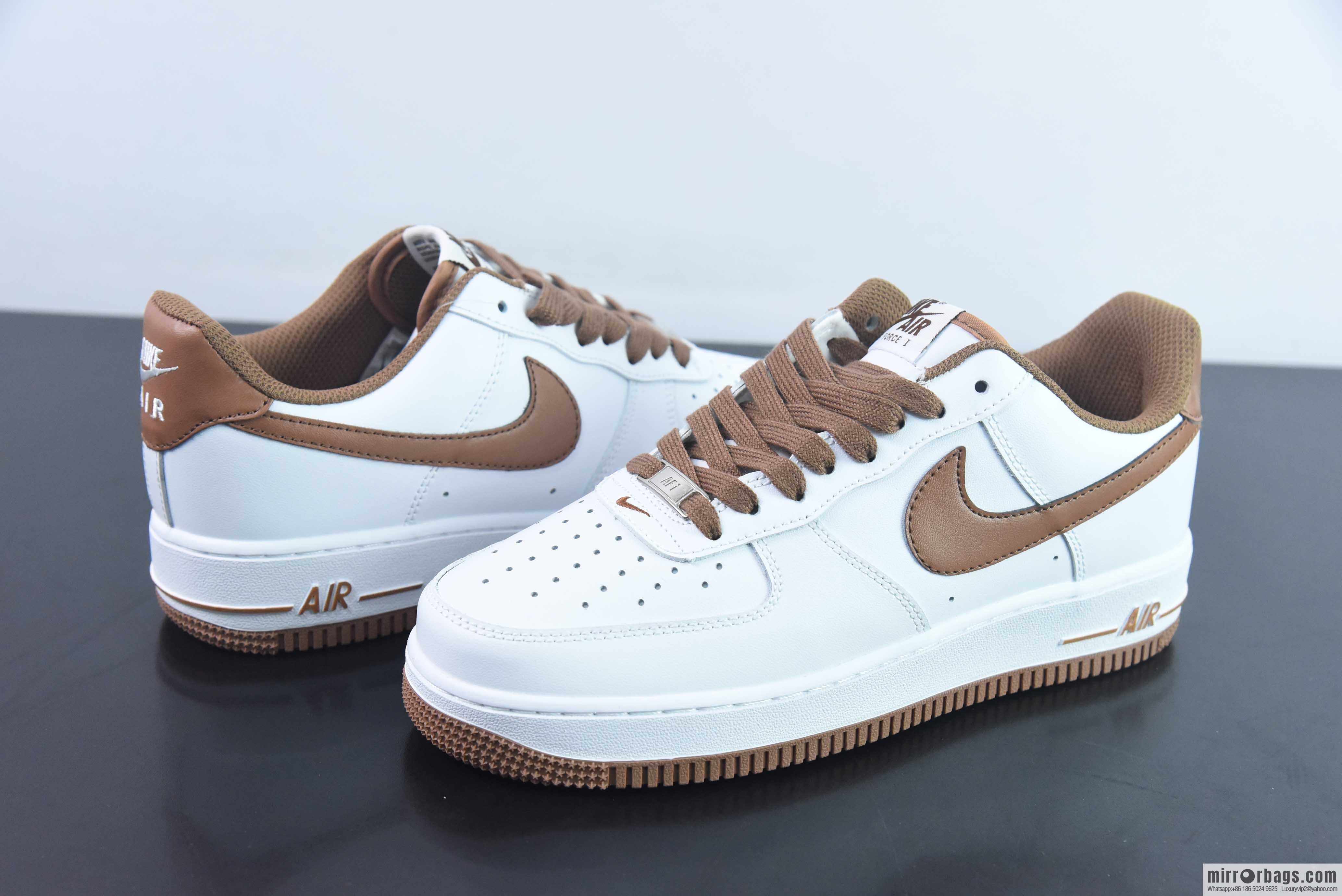 Nike Air Force 1 Low Air Force One Low Top Versatile Leisure Sports Board Shoes, White Brown, Item Number: DH7561-100