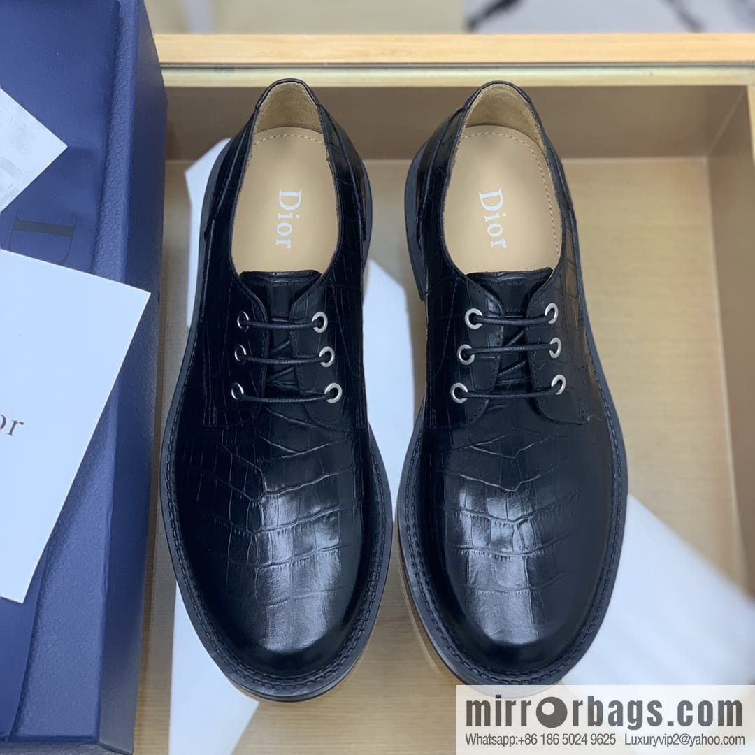 Dior Crocodile Embossed Men's Derby Shoes
