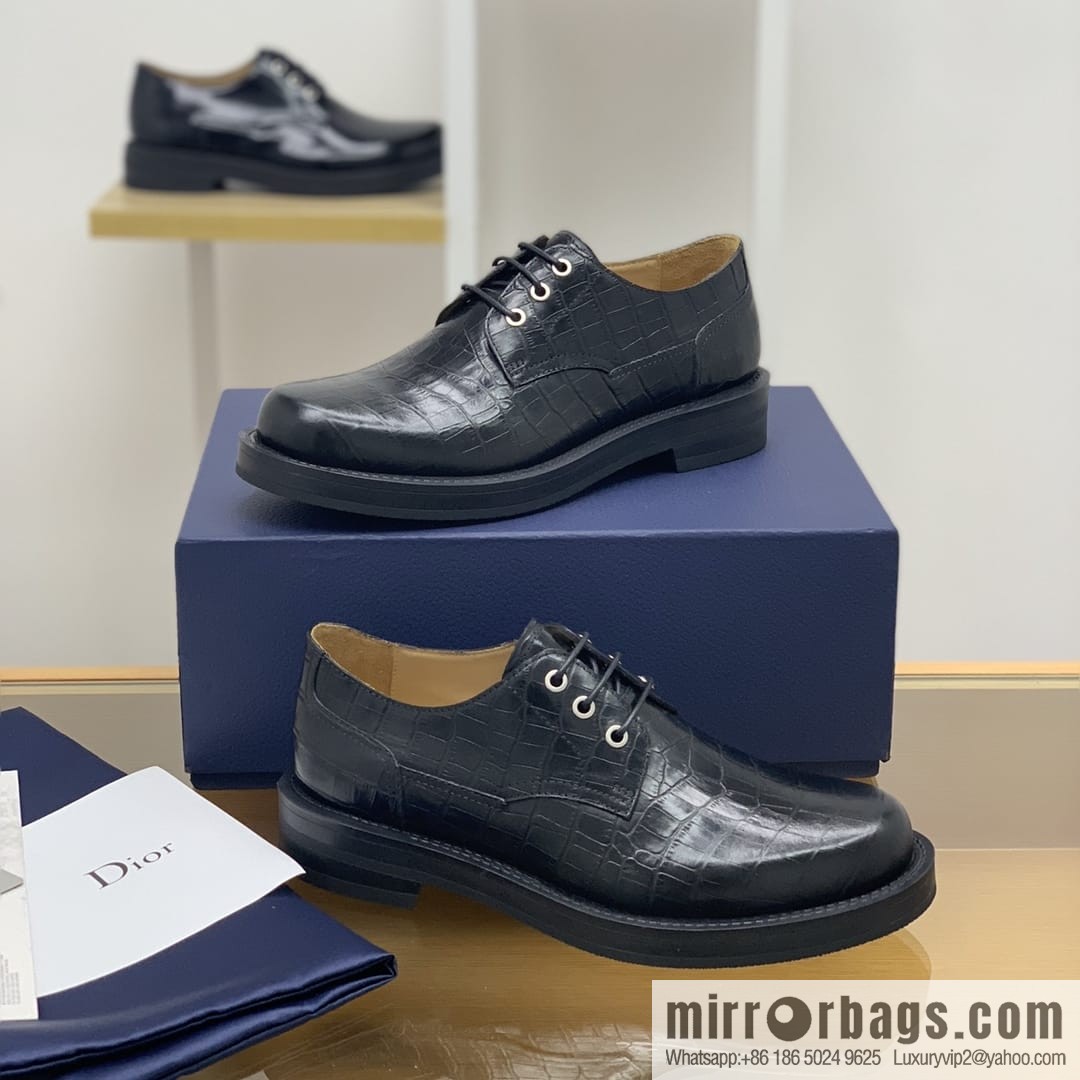 Dior Crocodile Embossed Men's Derby Shoes