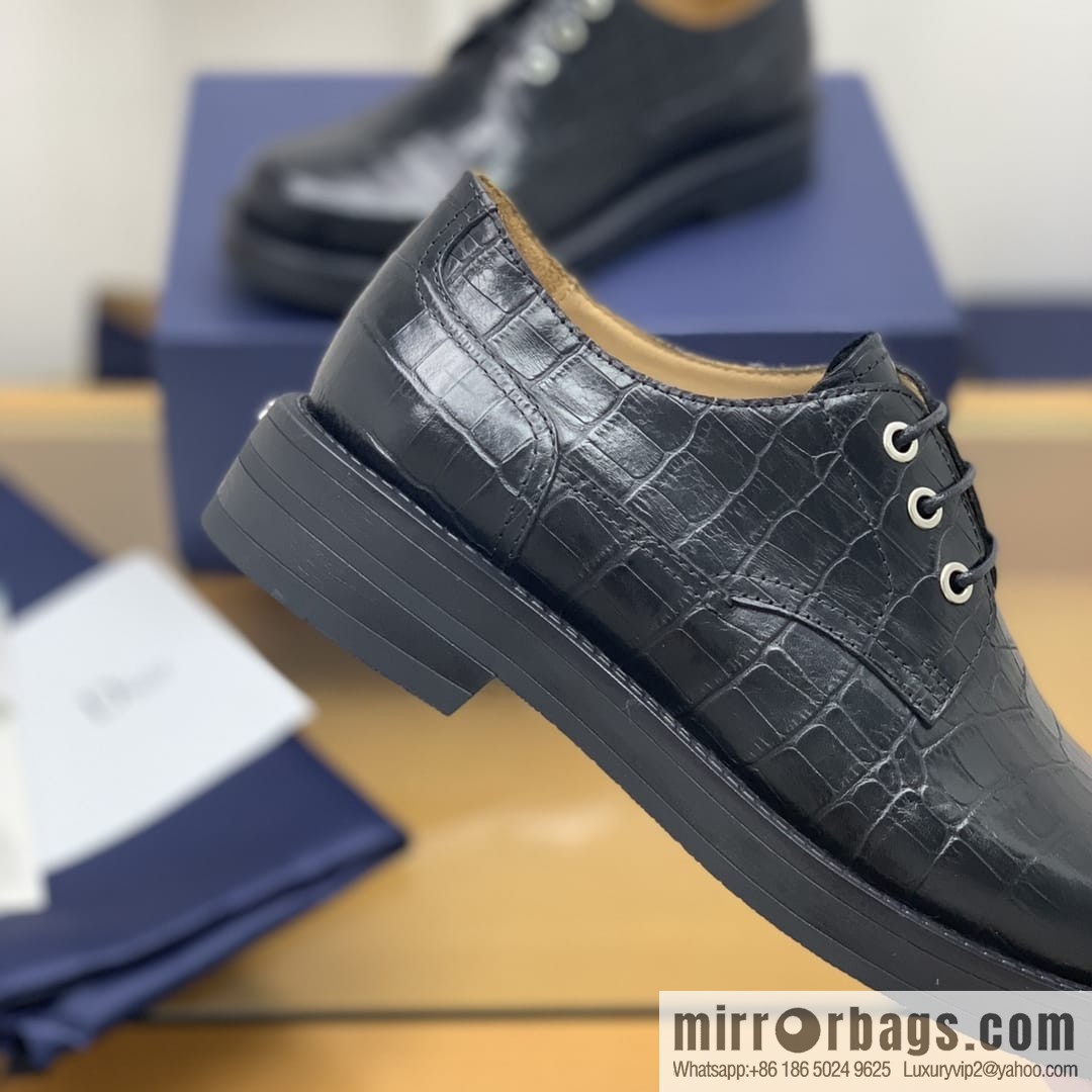 Dior Crocodile Embossed Men's Derby Shoes