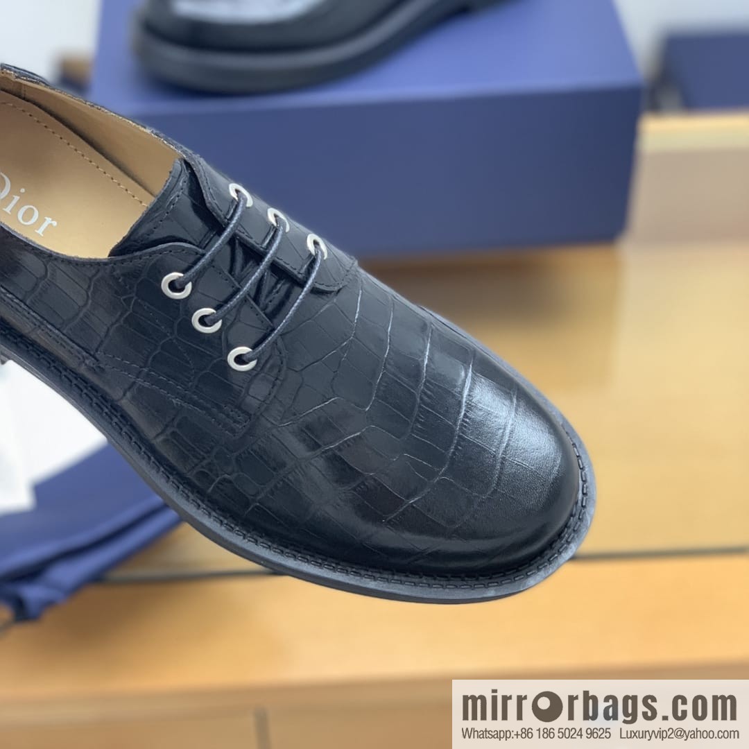 Dior Crocodile Embossed Men's Derby Shoes