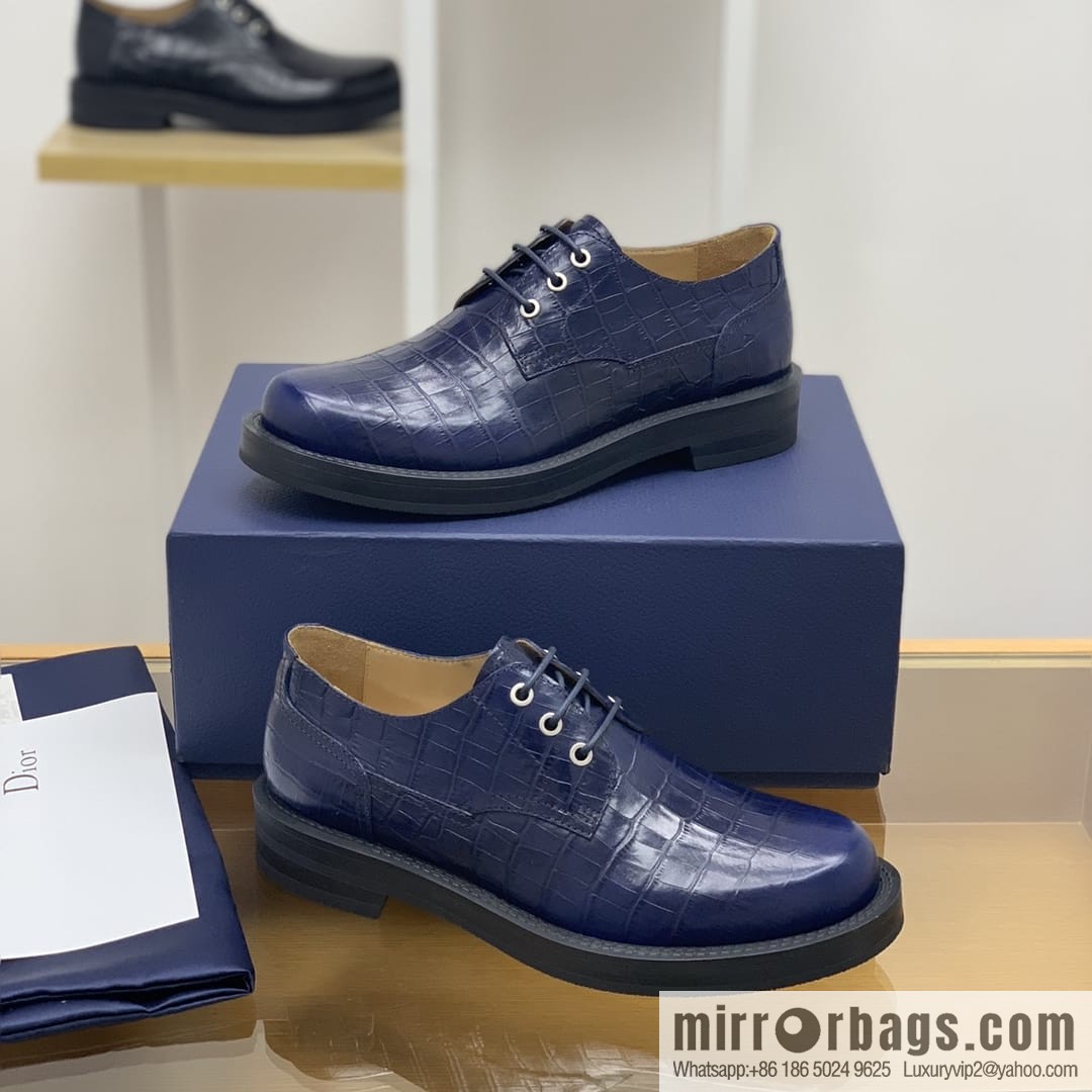 Dior Crocodile Embossed Men's Derby Shoes