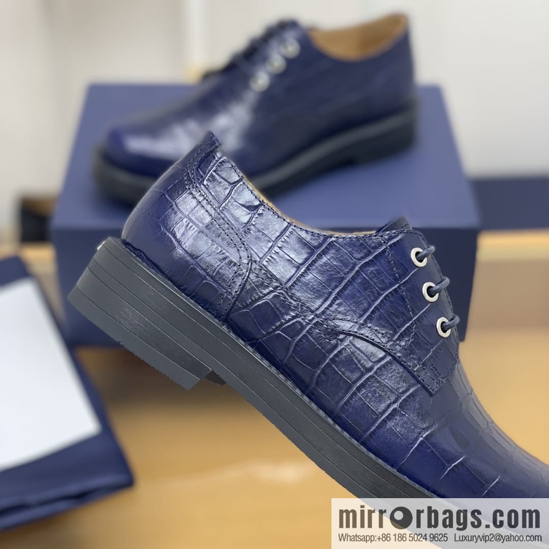 Dior Crocodile Embossed Men's Derby Shoes